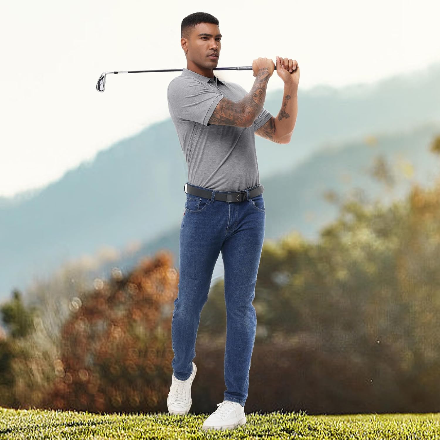 TIHEEN Men's Big & Tall Moisture Wicking Performance Golf Polo Shirt with Pocket Short Sleeve - Image 3