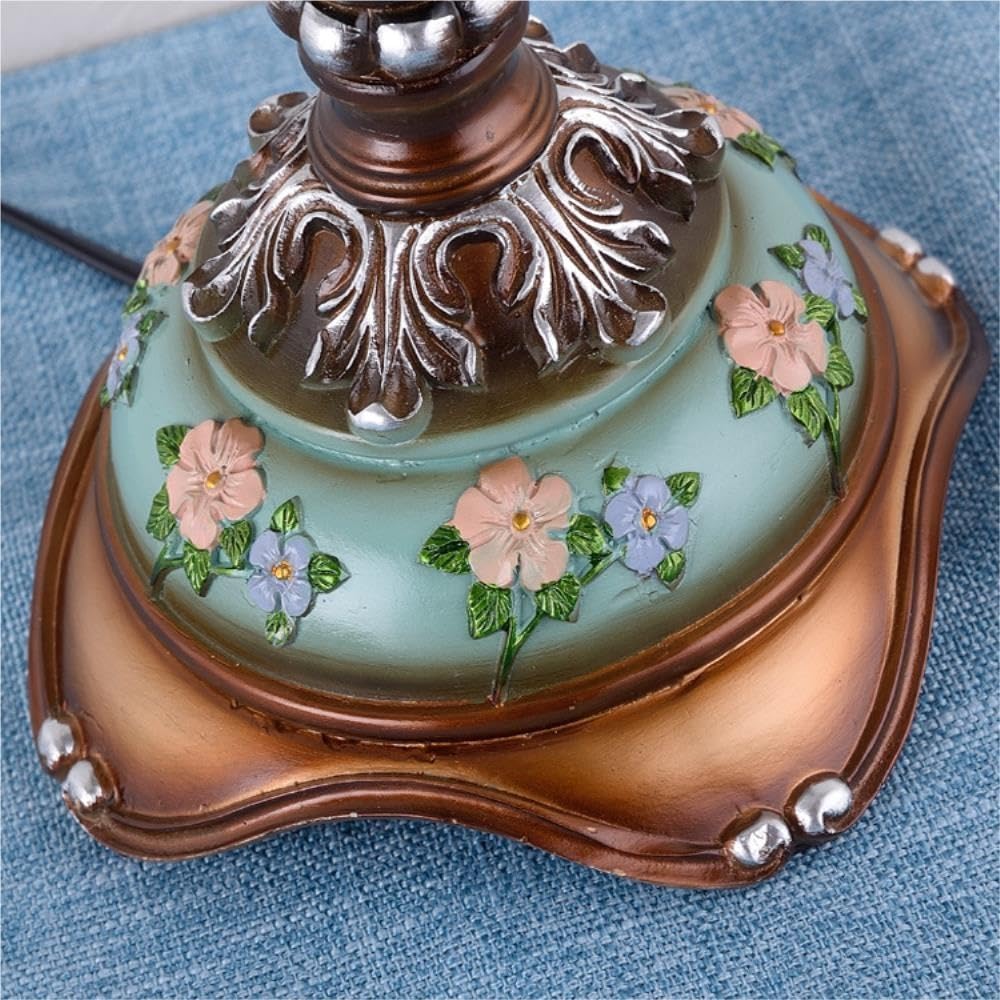 Lampada da tavolo vintage europea, luce notturna ambientale sul | Vintage europeo, base in resina, paralume in tessuto, dipinto a mano, luce ambientale