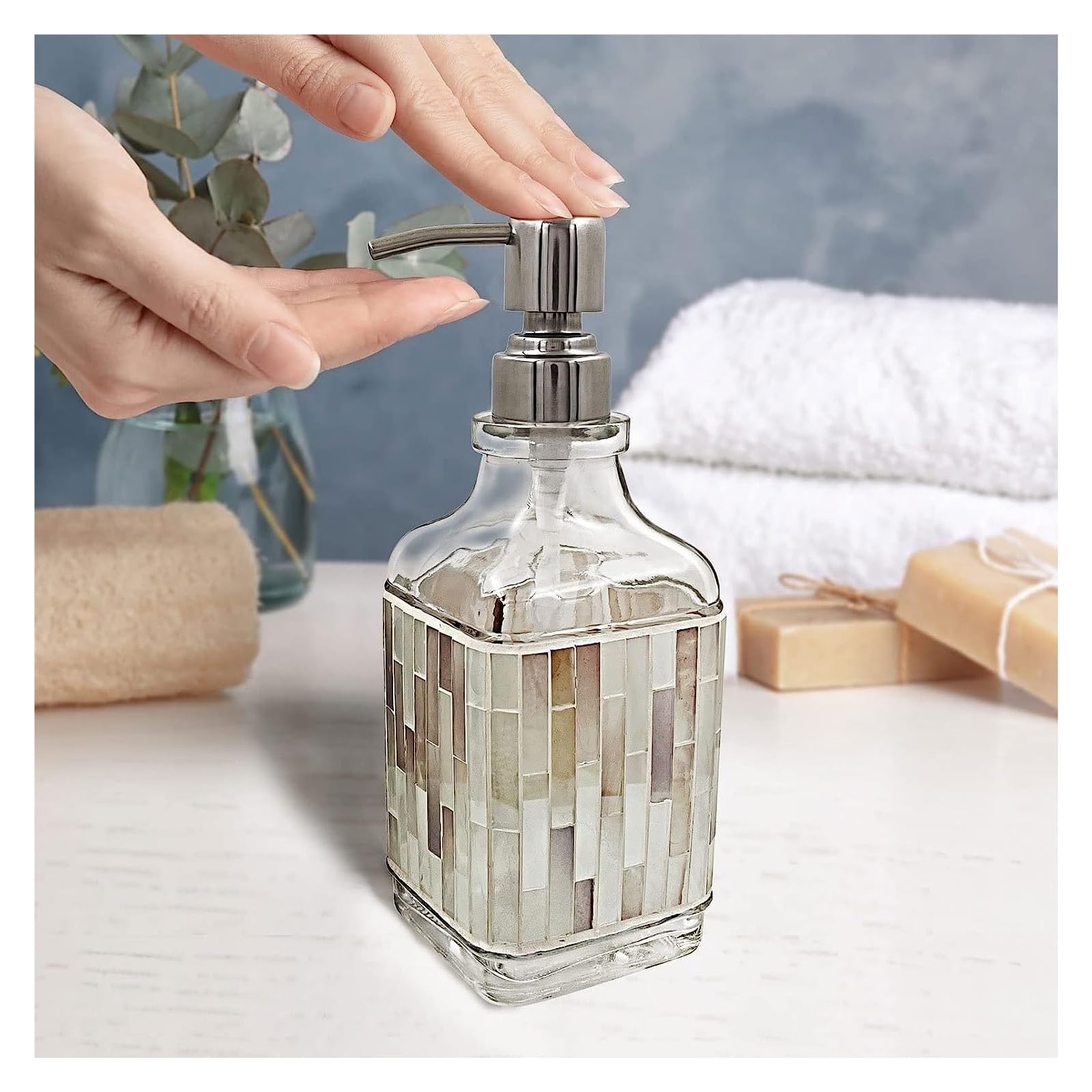 Dispensador De Jabón De Cerámica, Botella De Loción Recargable, Dispensador De Jabón Botella Decoración Contenedor Loción Cosmética Botella Separada Bomba De Presión De Vidrio Botella Bomba De Jabón (