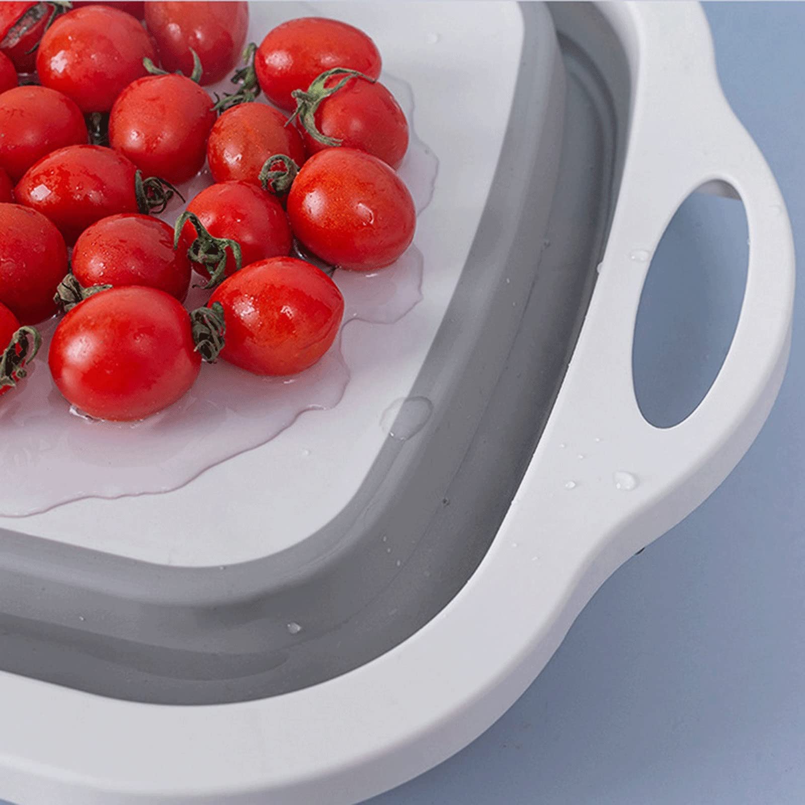 Tabla de cortar multifuncional, plegable, cesta de drenaje de doble lavado, verduras, bloques de cortar, organizador de tabla plegable de cocina (Grau)