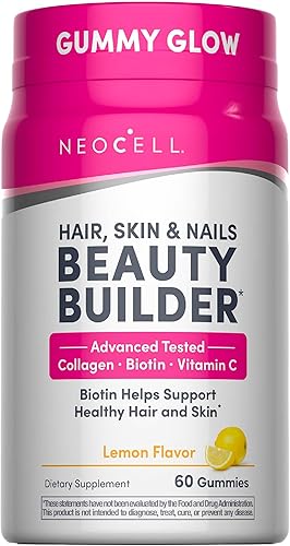 NeoCell Constructor de belleza para cabello, piel y uñas con colágeno, biotina y vitamina C, incluye antioxidantes, gomitas, limón, 60 unidades, 1