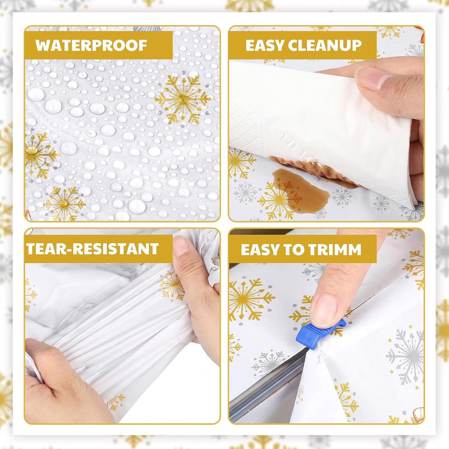 Oudain 54 Inch x 100 ft Golden Silver Snowflake Tablecloth Roll Cutter Box image 3