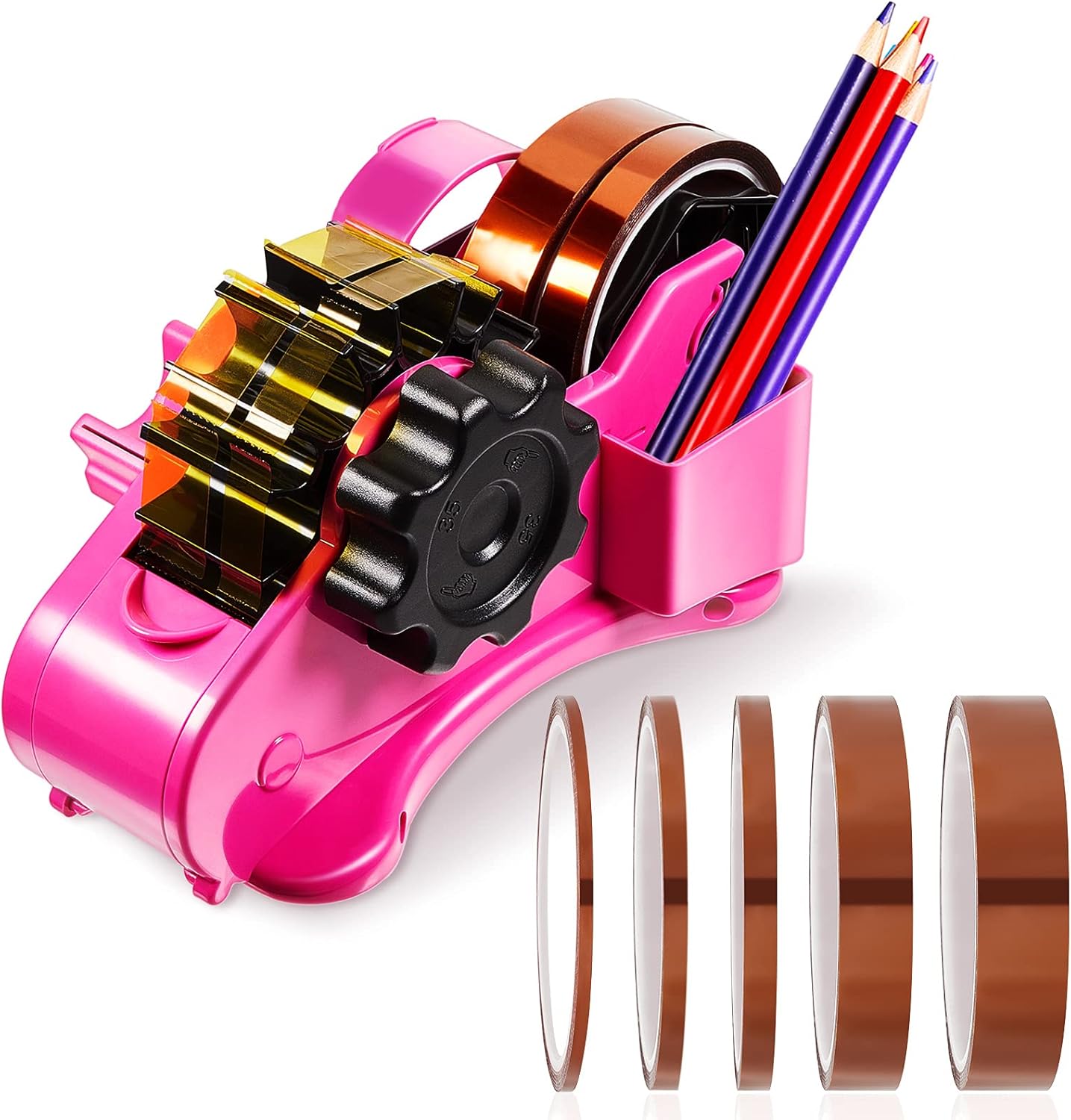 Multiple Roll Cut Heat Tape Cut Dispenser Resistant Sublimation Desk Dispenser with 5 Pieces High Temp Multi-Size Heat Press Tape for Industrial Use, Solder(Pink)