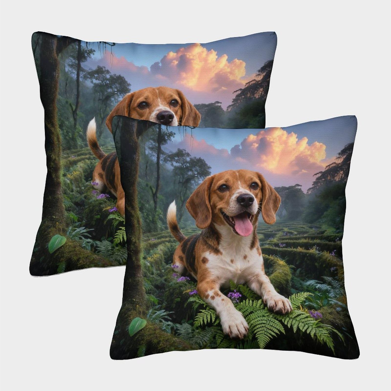 EMYXPAQM Beagle Cushion Covers Set of 2, Throw Pillow Covers Soft Polyester Square Decorative Pillow Cases, for Livingroom Couch Sofa 40x40cm