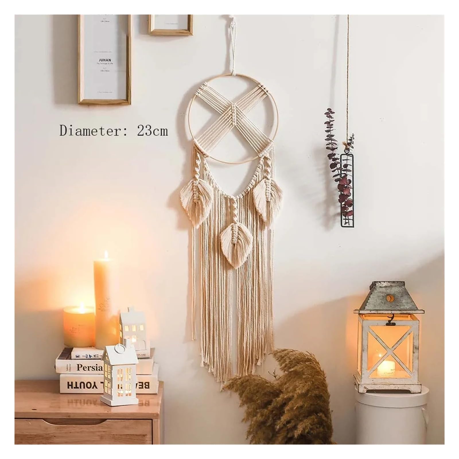 Dream Catcher Dream Catcher Macrame Wall Hanging Home Tapestry Heart Decor Girls Ornament Decoration(Bamboo 3leaves)