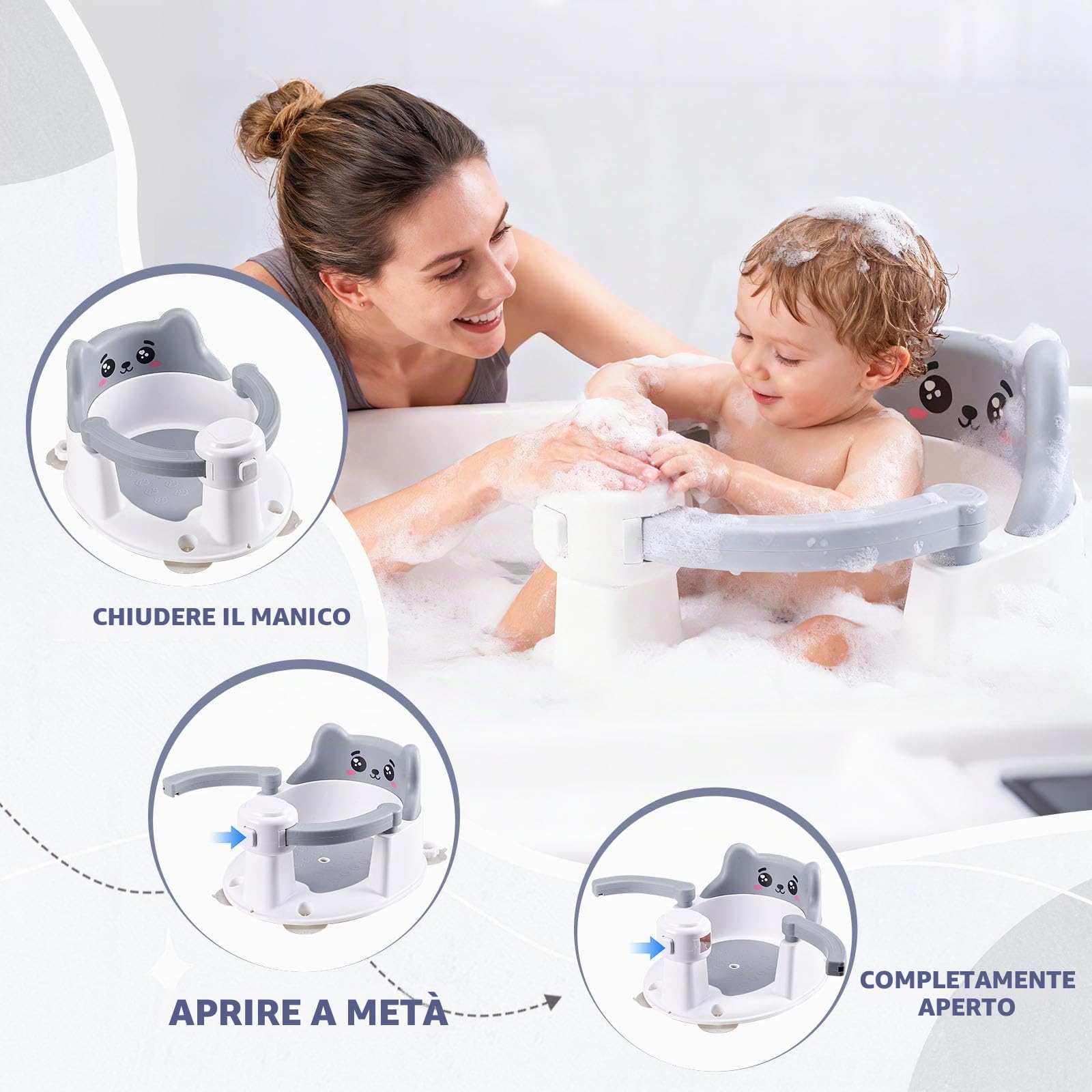 Seggiolini Per Bagnetto, Seggiolino Doccia Neonato, Seggiolino per Vasca da Bagno per Bambini a Partire da 6 Mesi, con 4 Potenti Ventose, per Doccia o Vasca