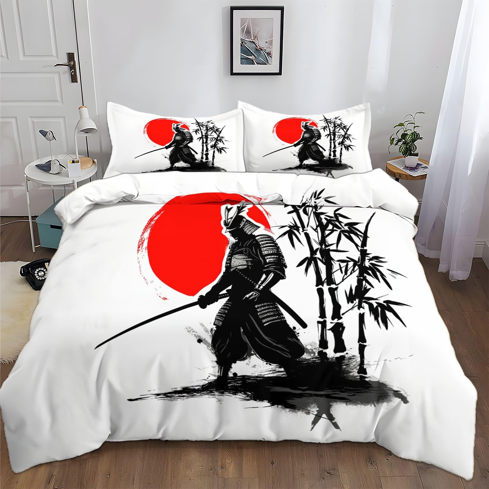 Parure de lit soleil rouge pour créer une ambiance zen japonaise 220x240