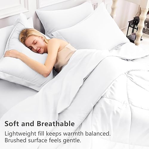 Miniatura 3 de CozyLux Full Size Comforter Sets White - 7 Pieces Bed in a Bag Full, Luxury Soft Bed Set for All Seasons, Bedding Set with Down Alternative Blanco