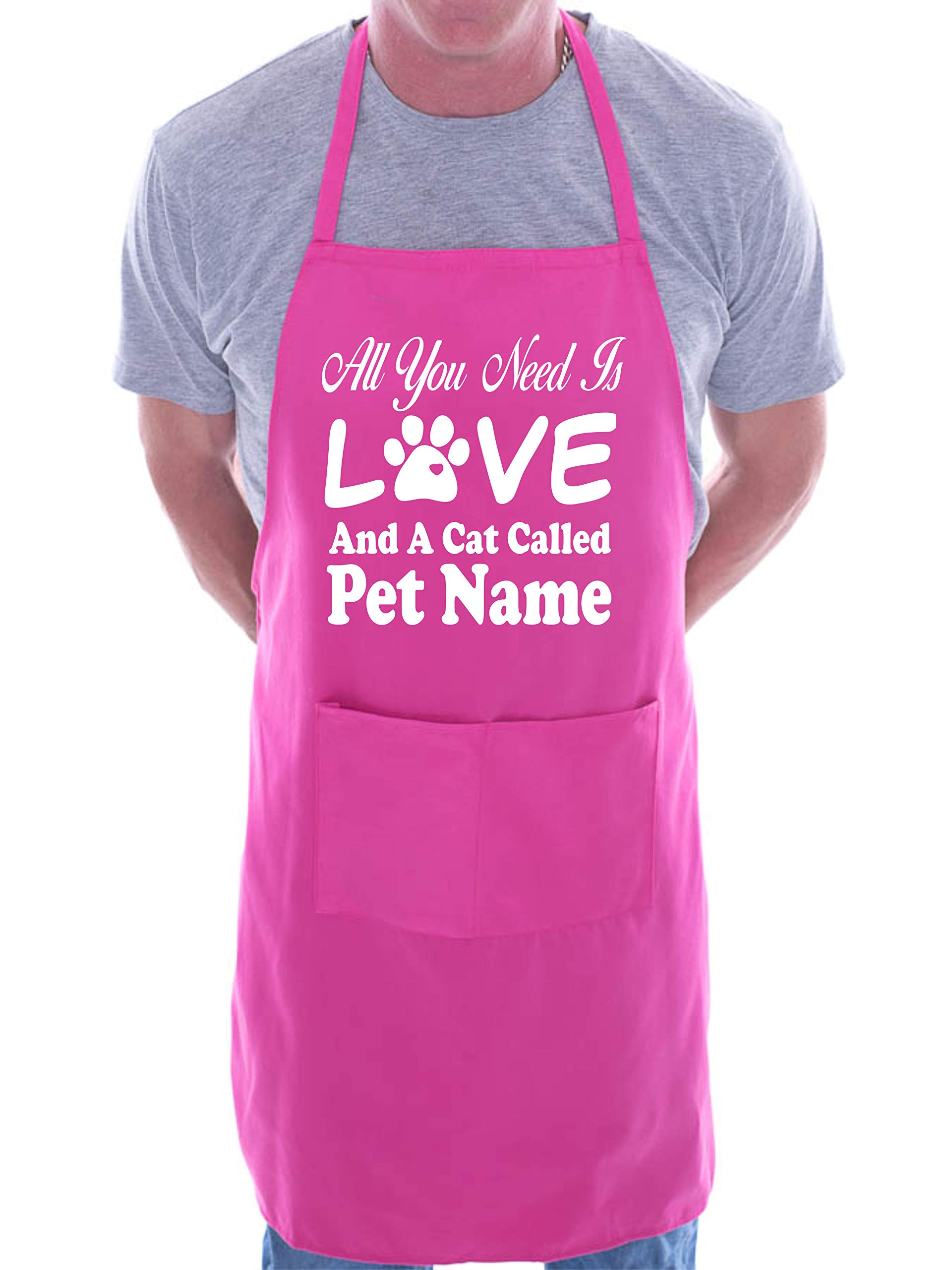 Print4U Personalised BBQ Apron Love And Cat Pet Name Here Pink