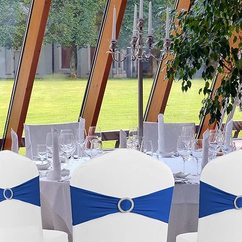 Miniatura 6 de Paquete de 100 bandas de elastano para sillas de color oro rosa, lazos de elastano con hebillas deslizantes elásticas para bodas, fiestas,