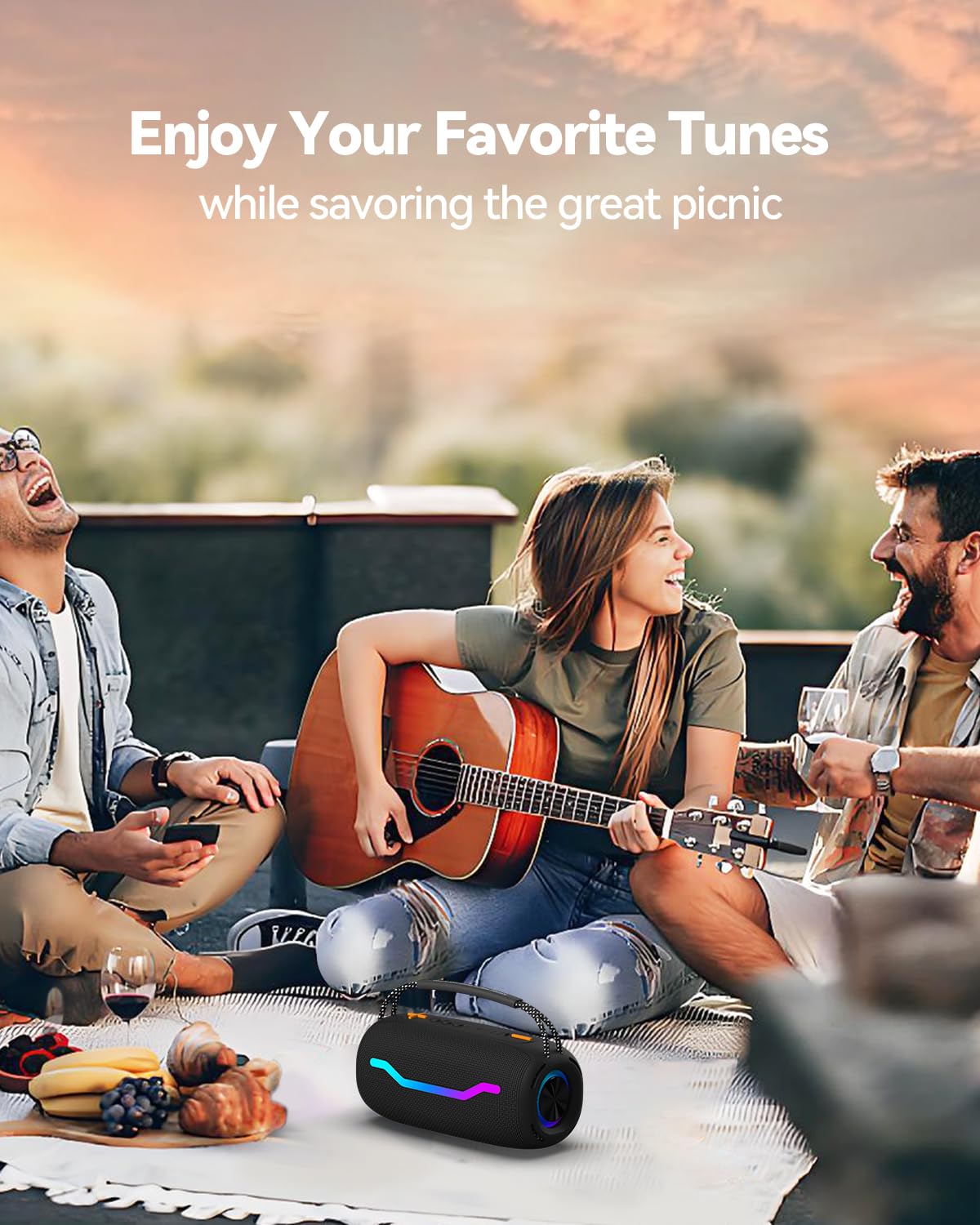 Tragbarer Bluetooth-Lautsprecher mit Licht, wasserdichte Karaoke-Maschine für Erwachsene und Kinder, lauter Klang und tiefer Bass, bis zu 8 Stunden Spielzeit, unterstützt Bluetooth/AUX/USB für
