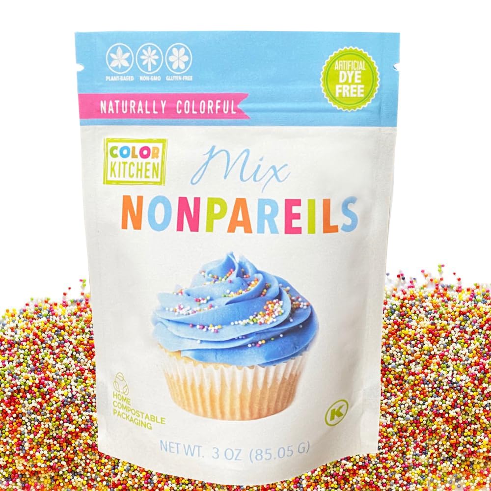 Color Kitchen Nonpareil Confetti Sprinkles Natural Ingredients Baking Cake Decorations, Ice Cream, Cookie, Artificial Dye-free, Plant-Based Colors, Gluten-Free, Non-GMO, No Hydrogenated Oils, Soy-Free, Kosher, 3 OZ