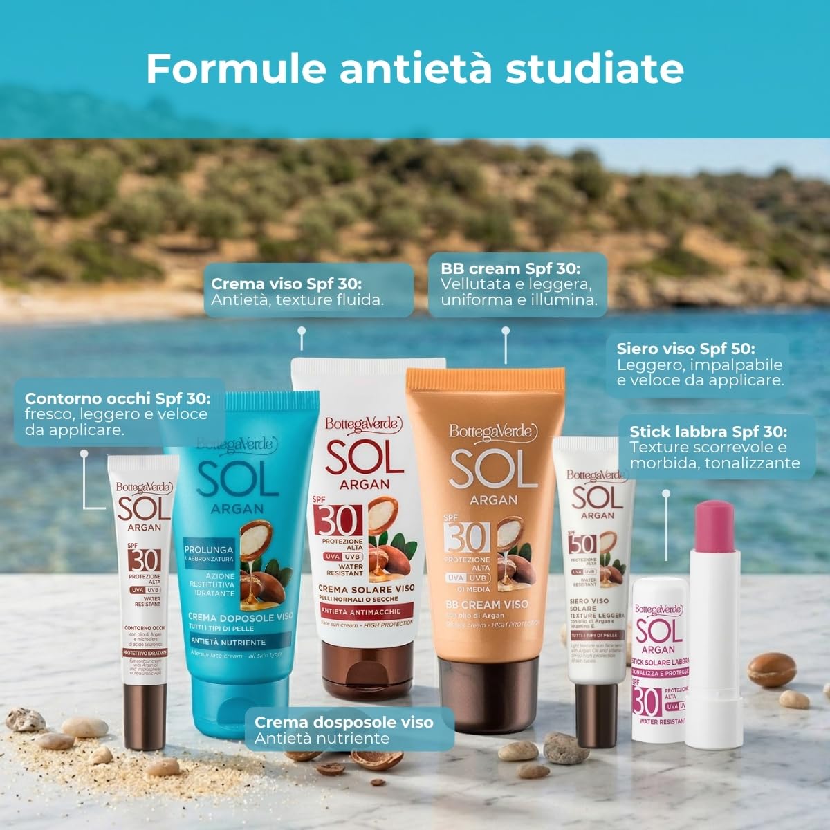 Bottega Verde - Sol Argan, Stick Labbra Solare, 5,5 ml, SPF 30, Arricchito con Olio di Argan e Vitamina C, Nutre e Protegge, con Filtri Solari, Senza Siliconi, Profumo Delicato, Resistente all'Acqua