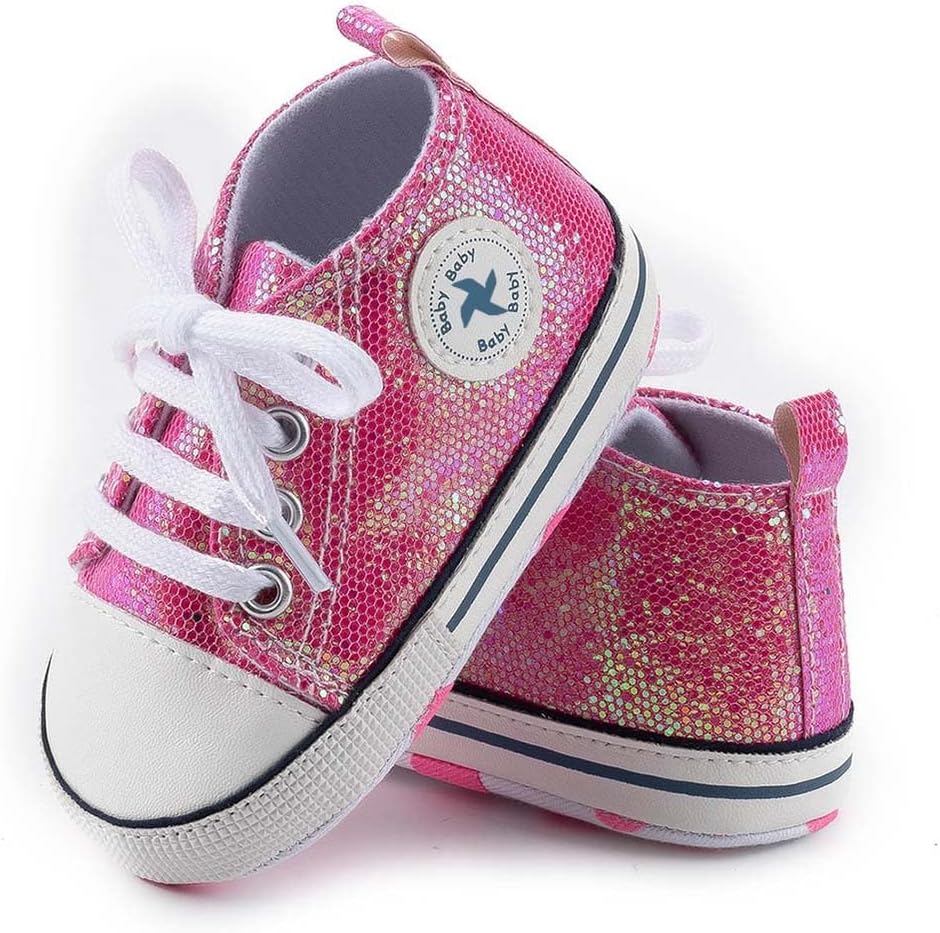 Baby Boys Girls Star High Top Sneaker Soft Anti-Slip Sole Newborn Infant First Walkers Canvas Denim Shoes-animated-img