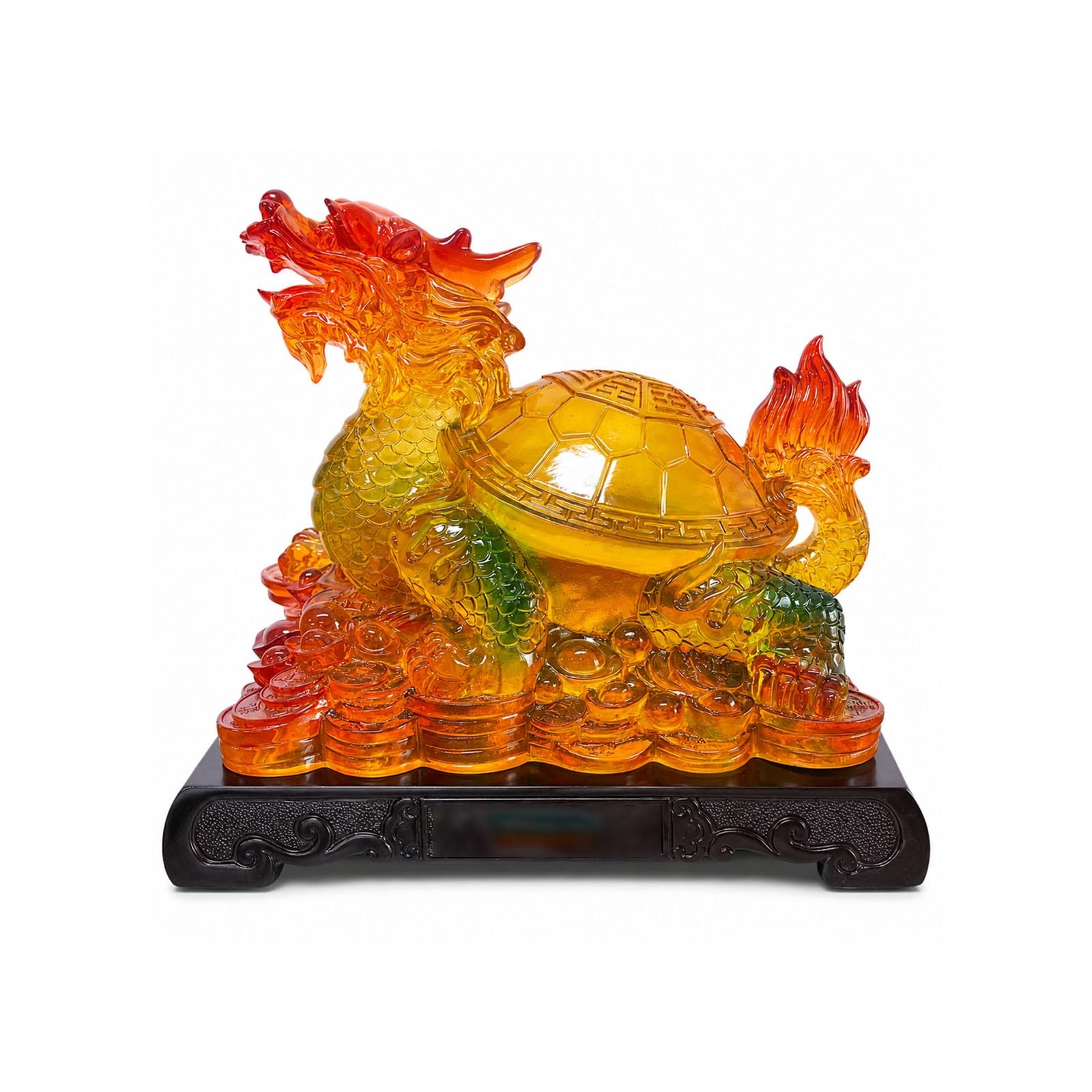 Mmt00go Feng Shui Decor, Jade-Look Dragon Turtle Statue On Coins And Ingots