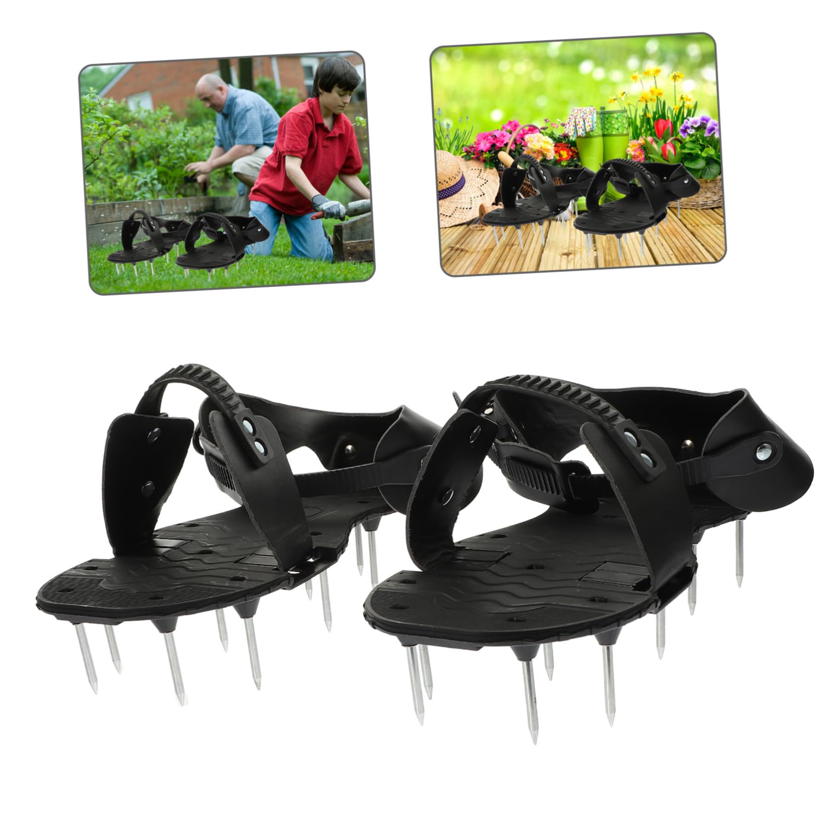 TOYANDONA Zapatos Aireadores de Césped Púas de PU y Correas Ajustables para Jardinería, Mejora la Salud del Césped en Jardines, Negro