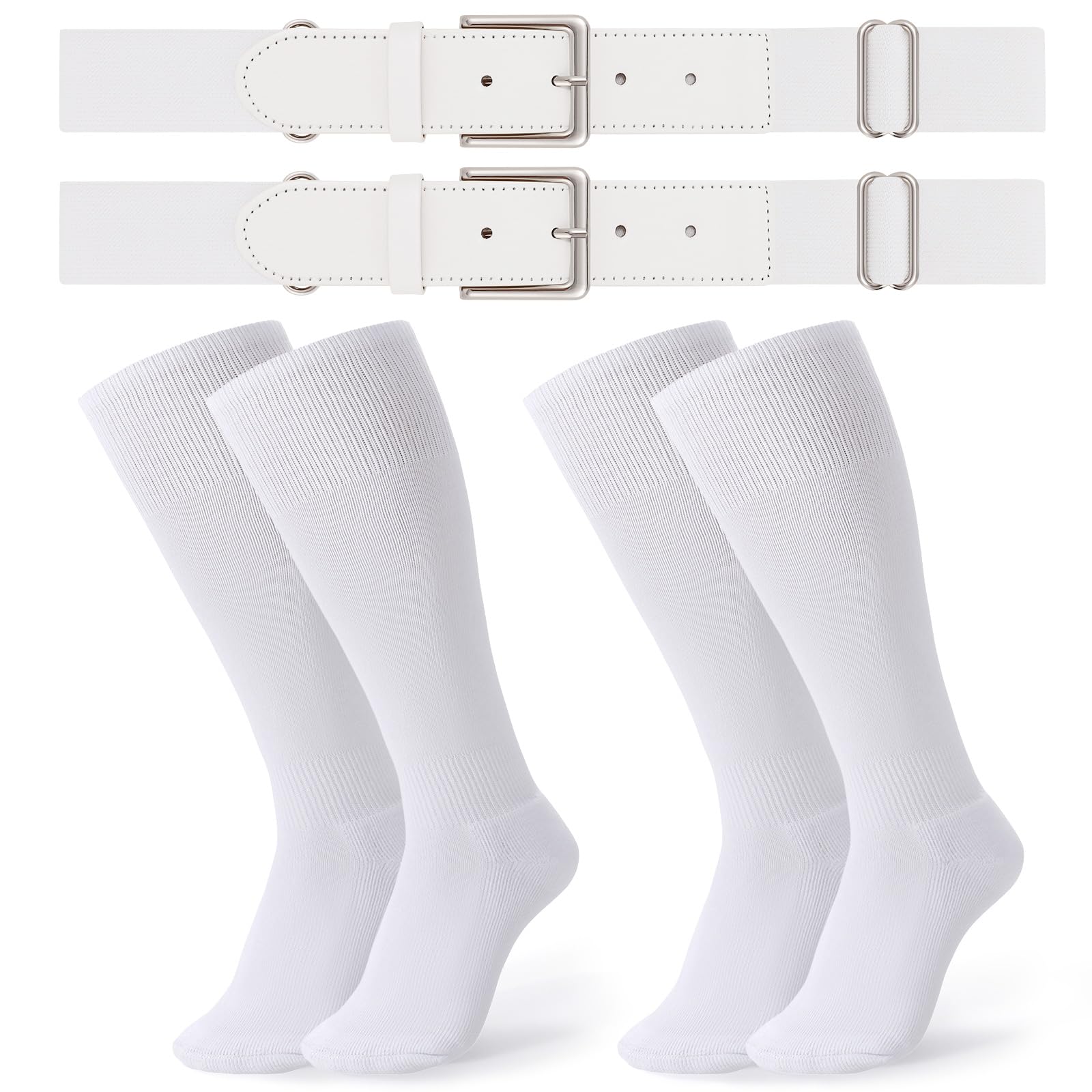 JASGOOD 2 Pack Baseball Belt and Socks Combo Set Adjustable Softball Belt and Socks Elastic Waist Belt for Youth and Adult