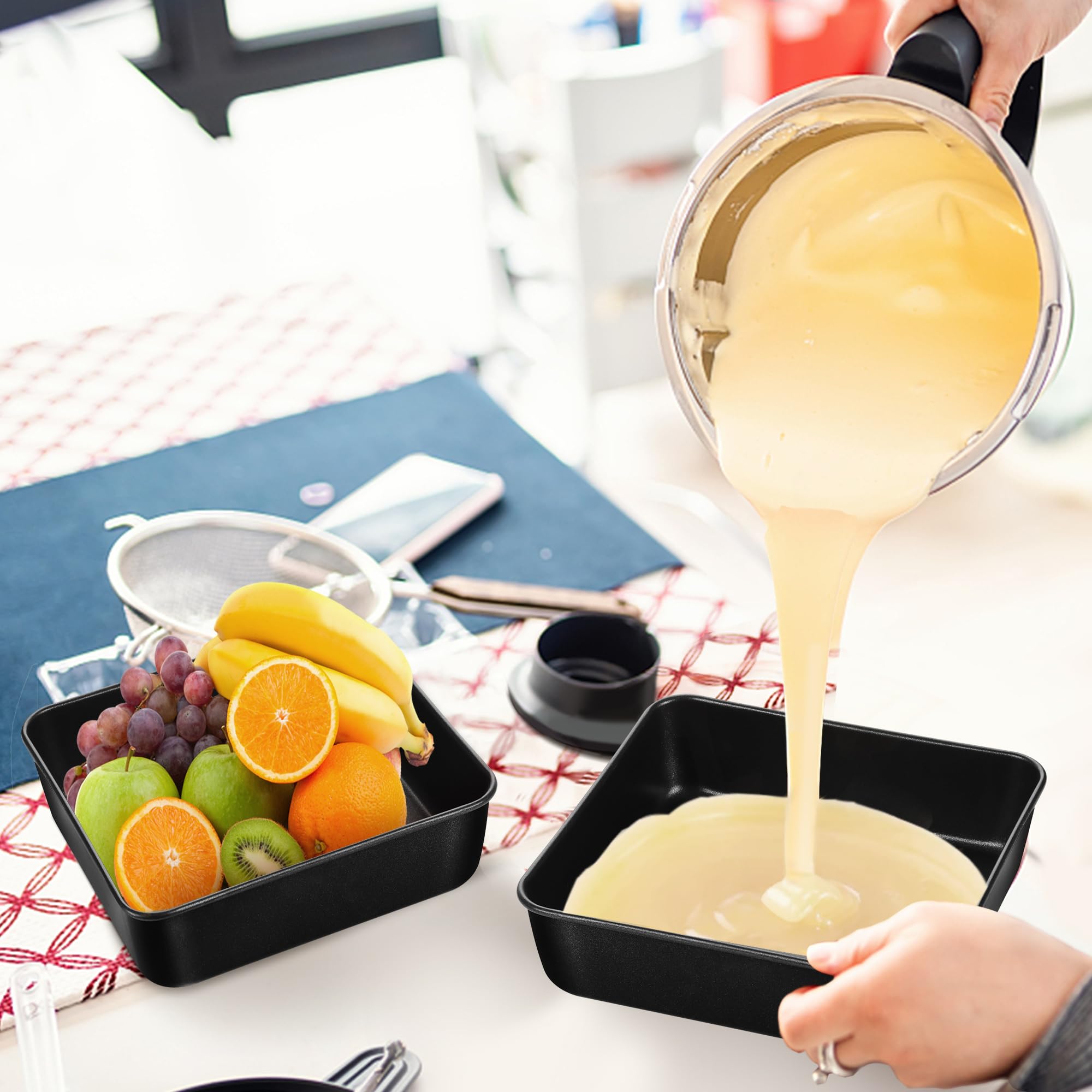 TEAMFAR Set di 2 pirottini quadrati in acciaio inox Brownie con rivestimento antiaderente, perfetti per torte lasagne brownie non tossiche, facili da pulire, 15,9 cm