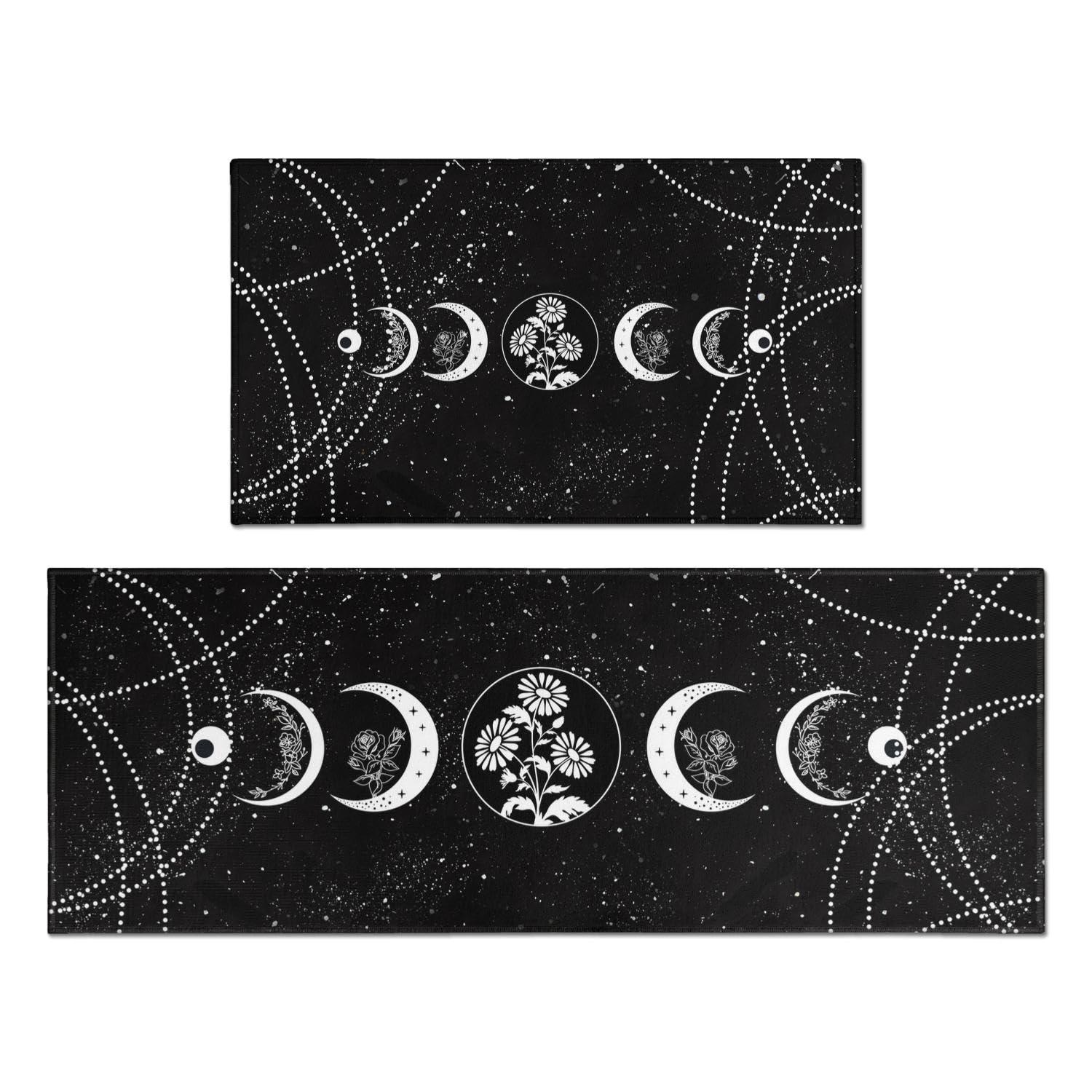 Bakyiwe Goth Kitchen Mat Set of 2, Moon Phase Kitchen Rugs for Floor Halloween Kitchens Mat Gothic Kitchens Decor for Floor, Home, Sink, Bathroom(17"