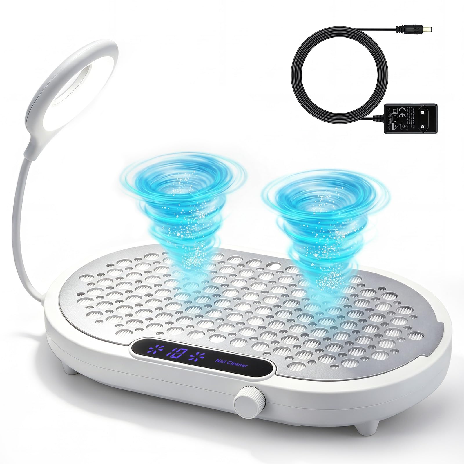 Aspiradora De Uñas Con Luces Led,45000 Rpm,Filtro Reutilizable,10 Niveles De Succión,2 Motores Turbo Silenciosos,Extractor De Polvo Para Uñas Para Manicuras En El Salón Y En Casa | Con filtro reutilizable, aspiradora de uñas para manicura en el salón y en