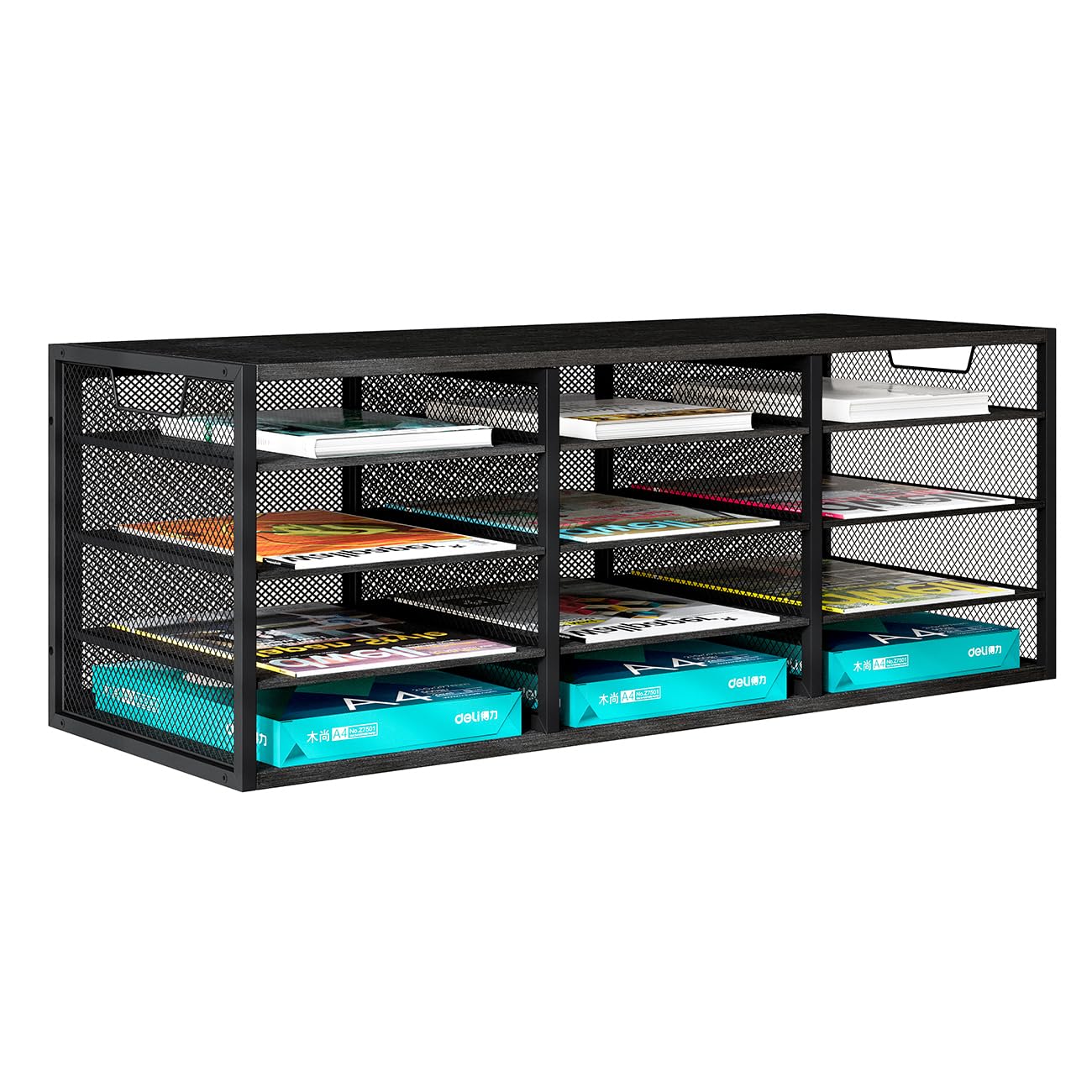 Photo 1 of PAG Adjustable Mail Sorter Organizer, Countertop Literature Organizer, Student Mailbox for Classroom, Desktop Bill Paper Organizer for Office Home School, 12 Compartments, Black 12 Compartments(4X3)  