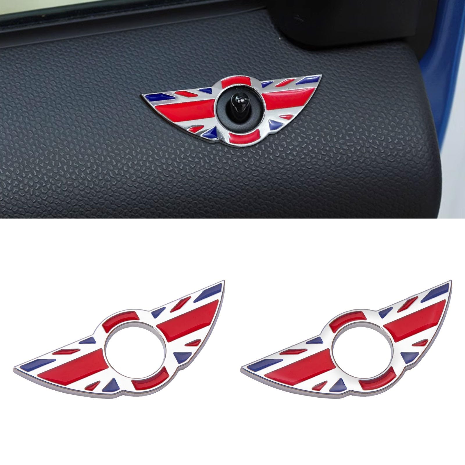 x xotic tech 2Pcs Red Union Jack Wing Emblem Rings Door Lock Pin Knobs Badge Cover Sticker Trim Decoration Compatible with Mini Cooper R55 R56 R57 R58