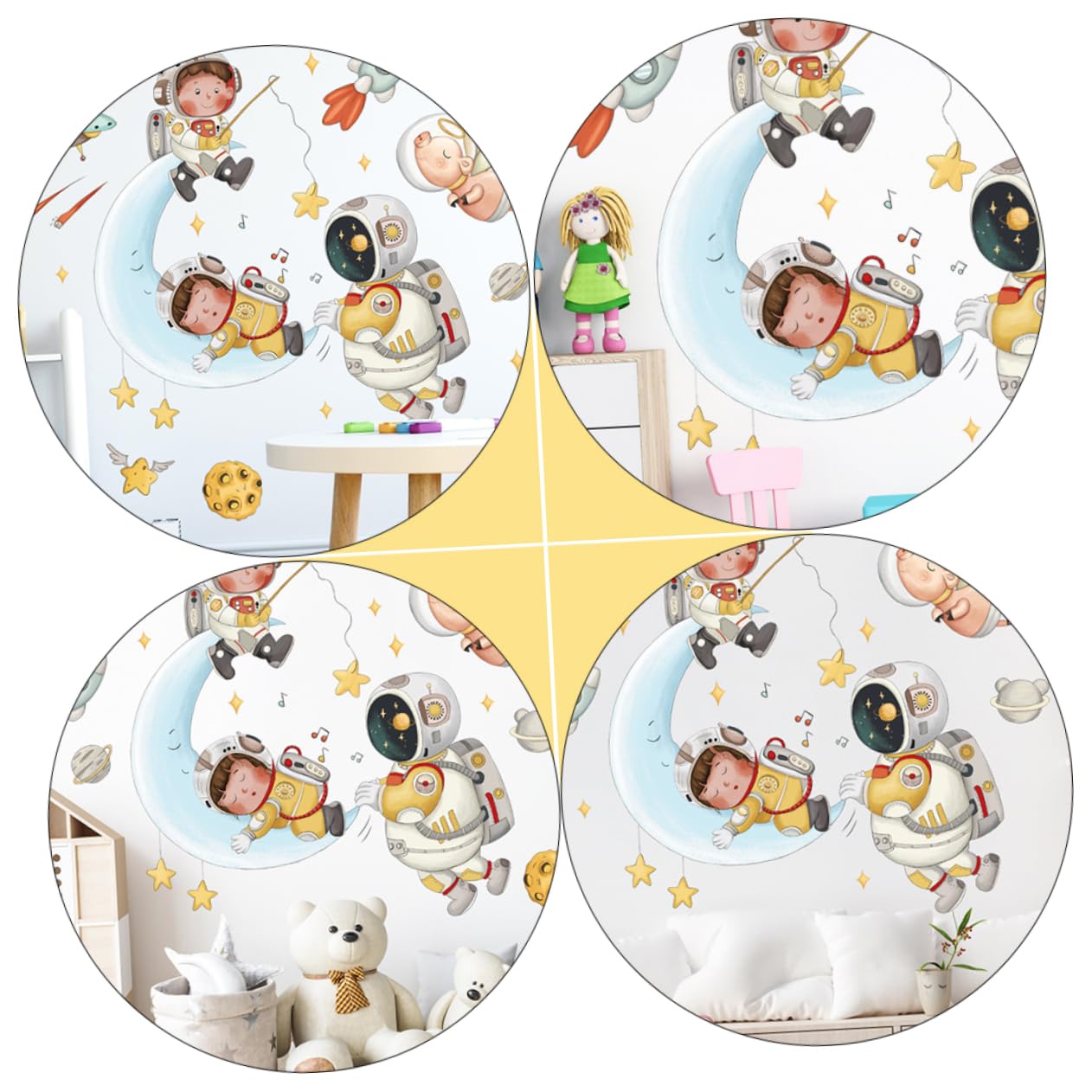 BESTonZON 6sätze Wandsticker Mit Astronauten Sternen Mond Kinderzimmer Deko Selbstklebend Wandtattoo Für Schlafzimmer Und Spielzimmer Einfache Anwendung Ohne Rückstände