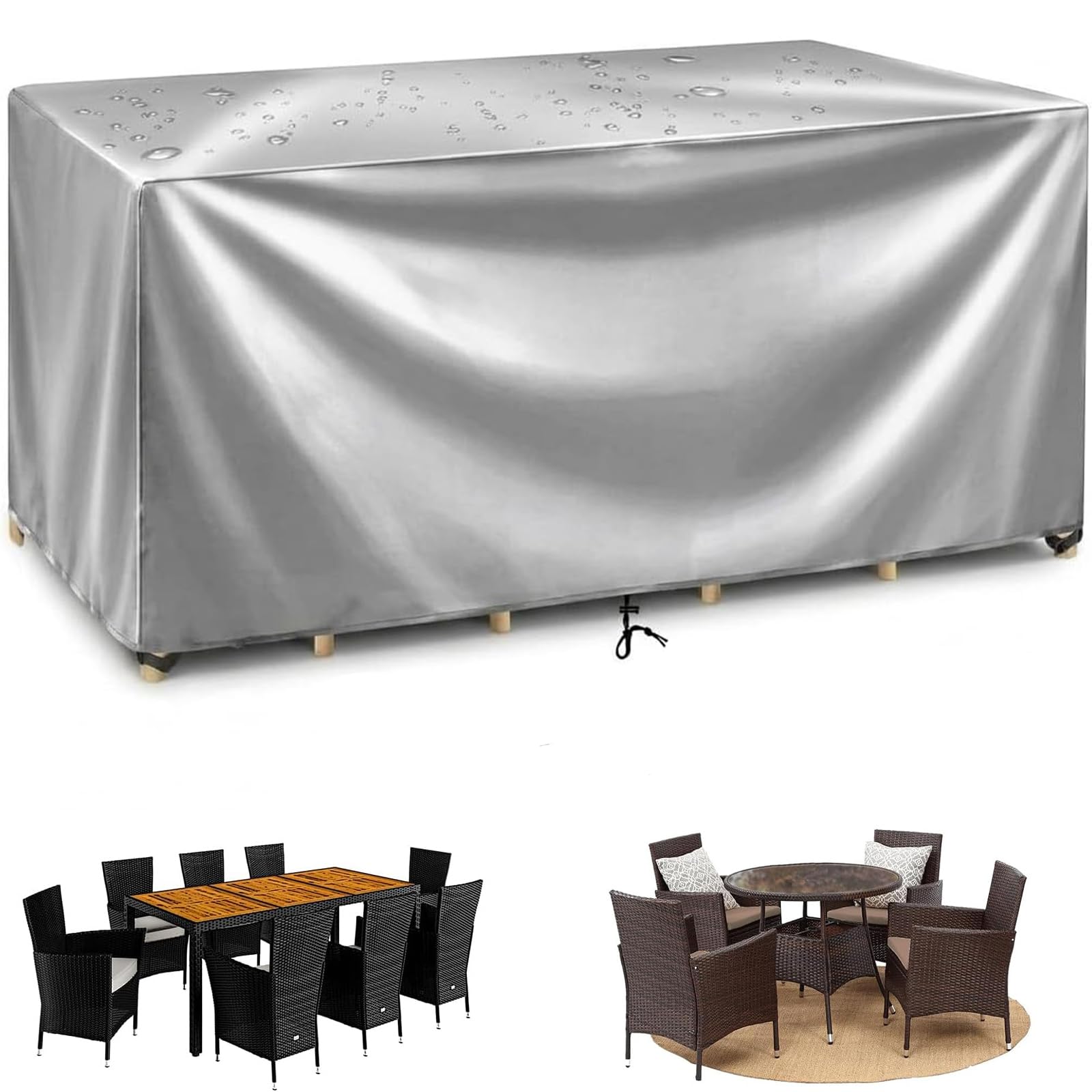 Garden Furniture Covers 100x65x65cm, Outdoor Garden Table Sofa Set Cover, Waterproof Sun Protection Protector Cover, 420D Oxford PVC Lined, Patio & Rattan Furniture Covers, Silver
