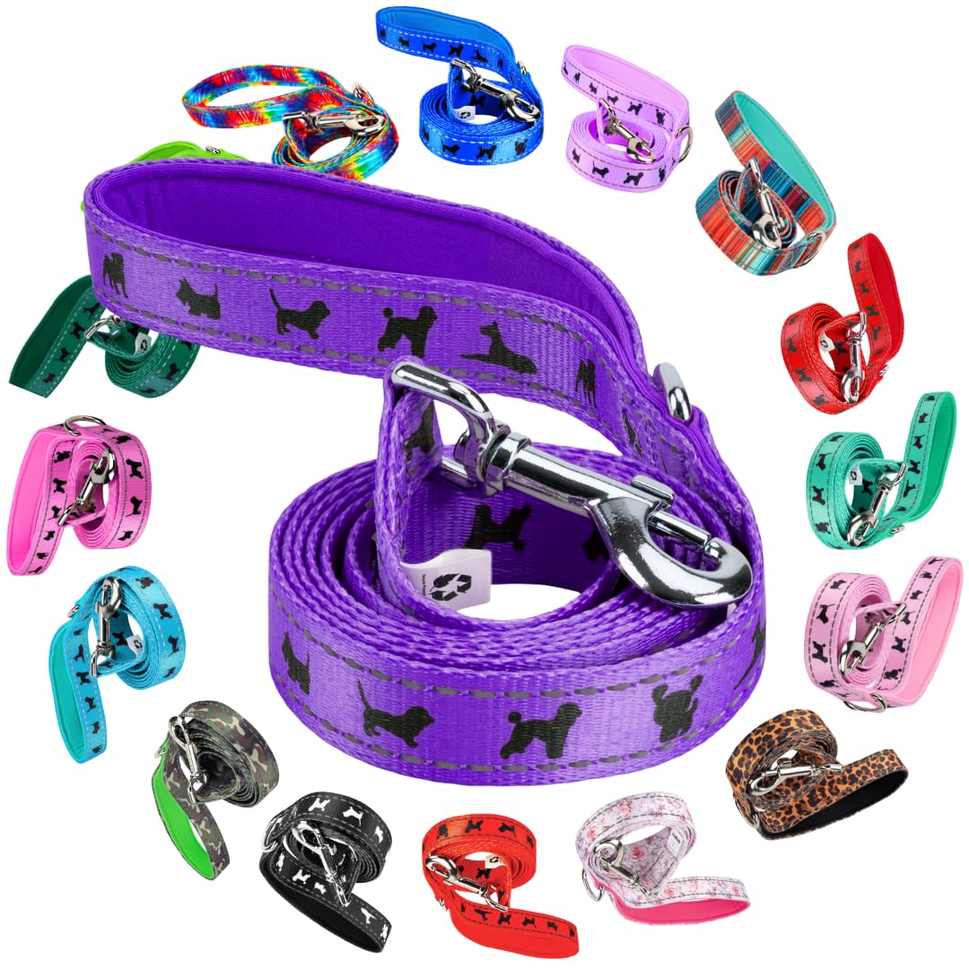 Dog Leash - Soft & Reflective Comfort Leashes with Padded Handle - Safe, Strong, & Durable for Small, Medium or Large Dogs (Purple)