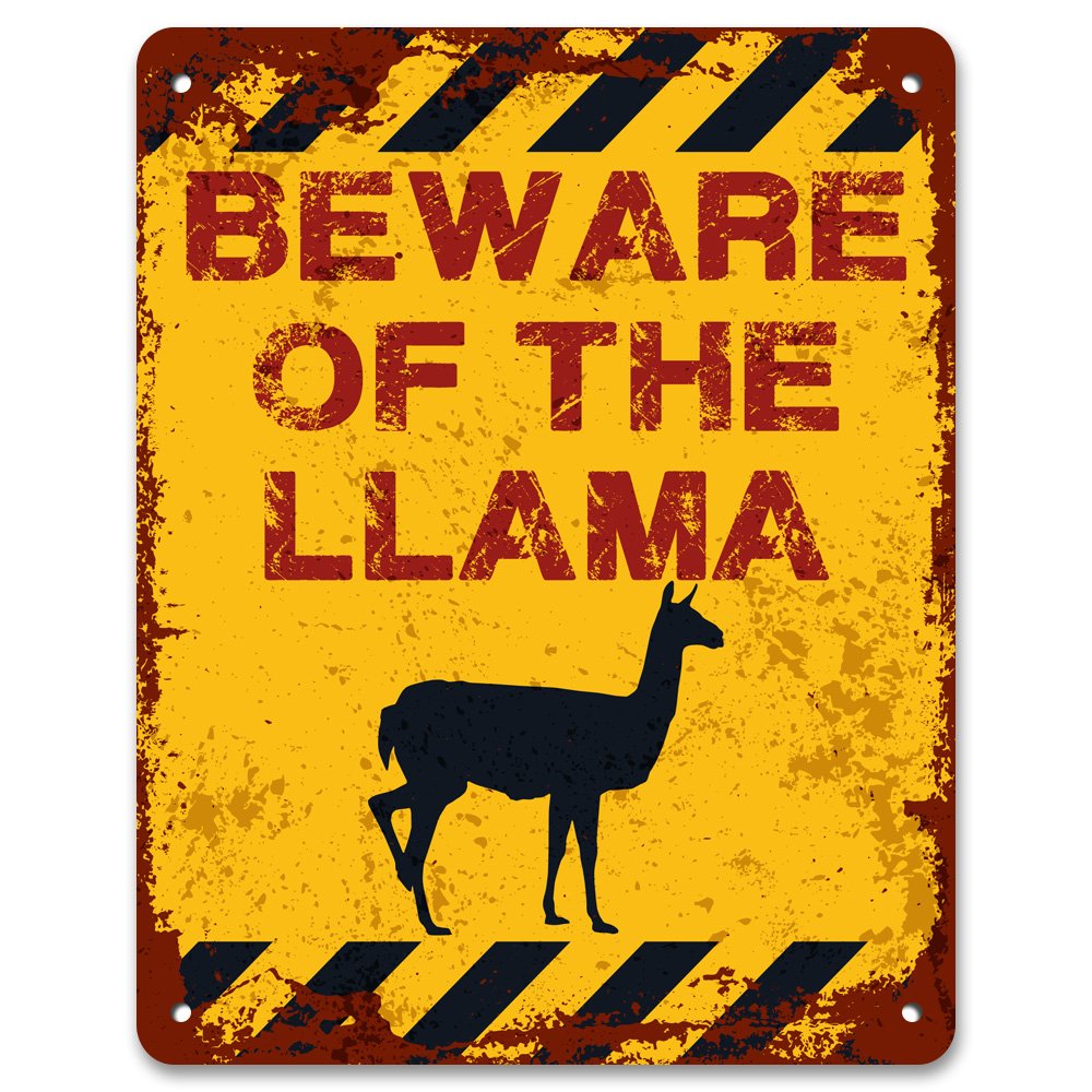 Print Crafted - Beware Of The Llama | Vintage Metal Garden Yard Warning Sign