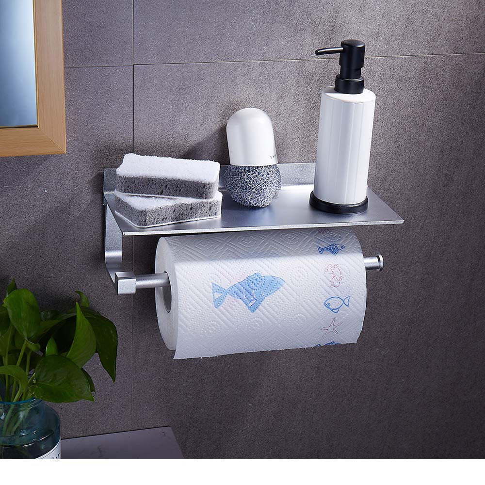 paper towel holder wall mount - for bathroom with shelf self adhesive matter silver