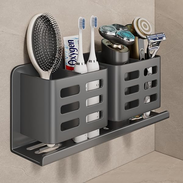 YESENT portacepillos de aluminio gris, 4 ranuras