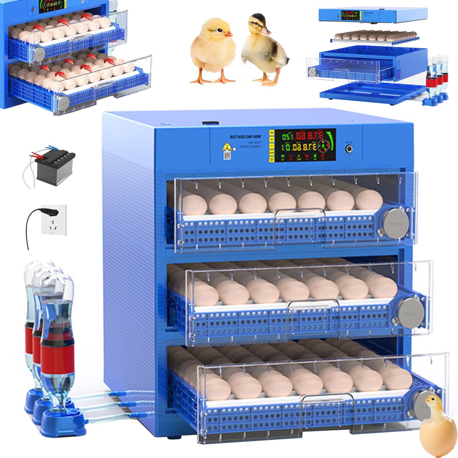 LISTaRSw 64/128/192/256/300 Eggs Incubators, Egg Incubator with Automatic Egg Turning and Humidity/Temperature Control, Automatic Poultry Hatcher Machine, For Chicken, Duck, Goose, Bird 256eggs