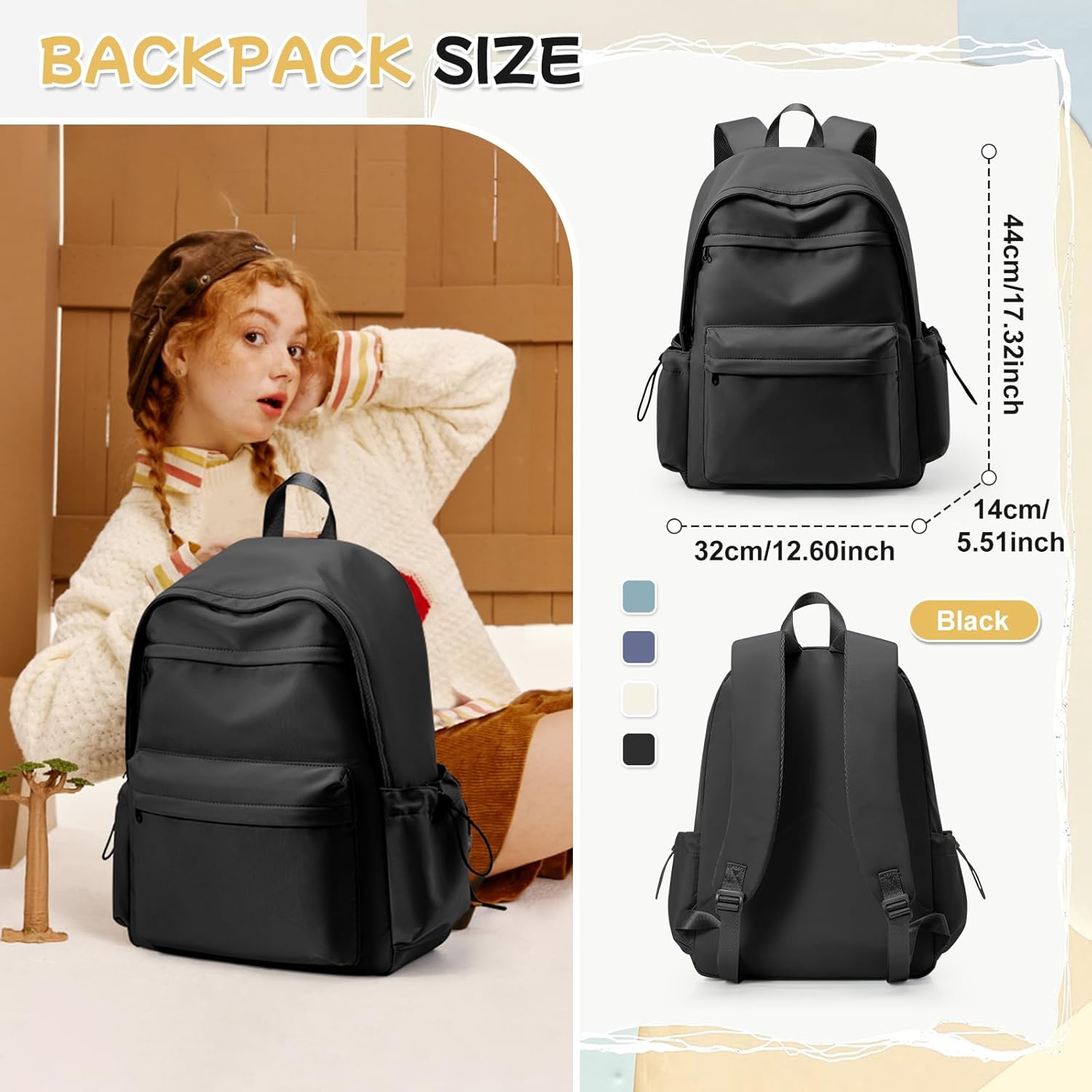 VECAVE School Backpack College High School Bags backpack for Boys Girls Teens Waterproof Bookbag Casual Lightweight Travel Rucksack Daypack Backpacks for Men Women Black - Image 2