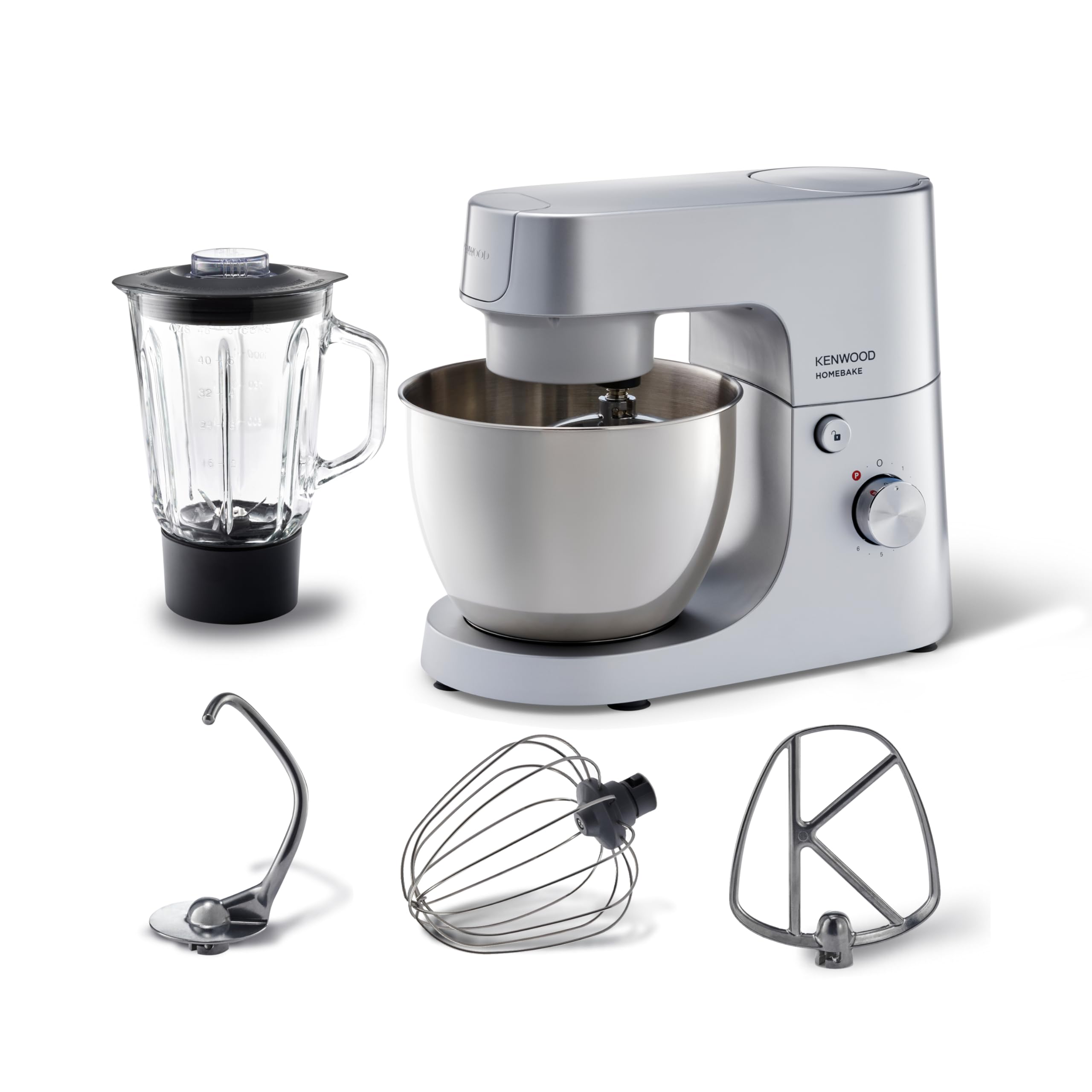 KENWOOD Stand Mixer HOMEBAKE Kitchen Machine 1400W with Blender, 5L Stainless Steel Bowl, K-Beater, Whisk, Dough Hook, Splash Guard KHH01.120SI Silver 4 ATTACHMENT