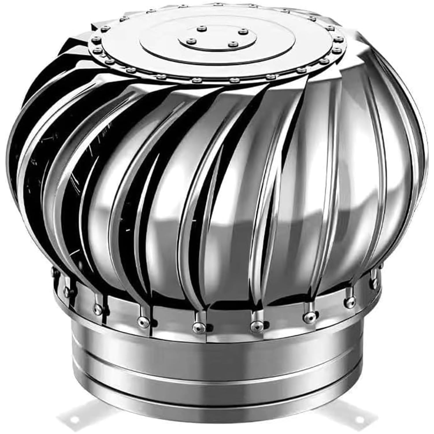 Stainless Steel Roof Wind Ventilation Chimney Cowl Turbine Ventilator for Attic Air Ventilation Exhaust Wind Turbines Cap with Flue Vent and Ventilating Fan Durable 304 Stainless Steel Const
