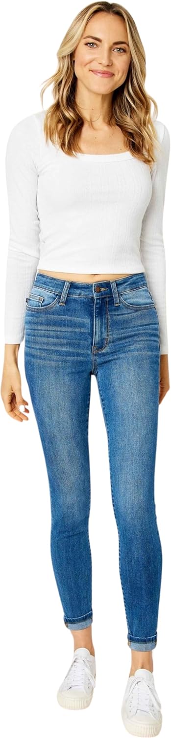 Judy Blue Woman's High-Rise Cuffed Hem Skinny Jeans 82449 (Medium Blue, 18 Plus) - Image 5