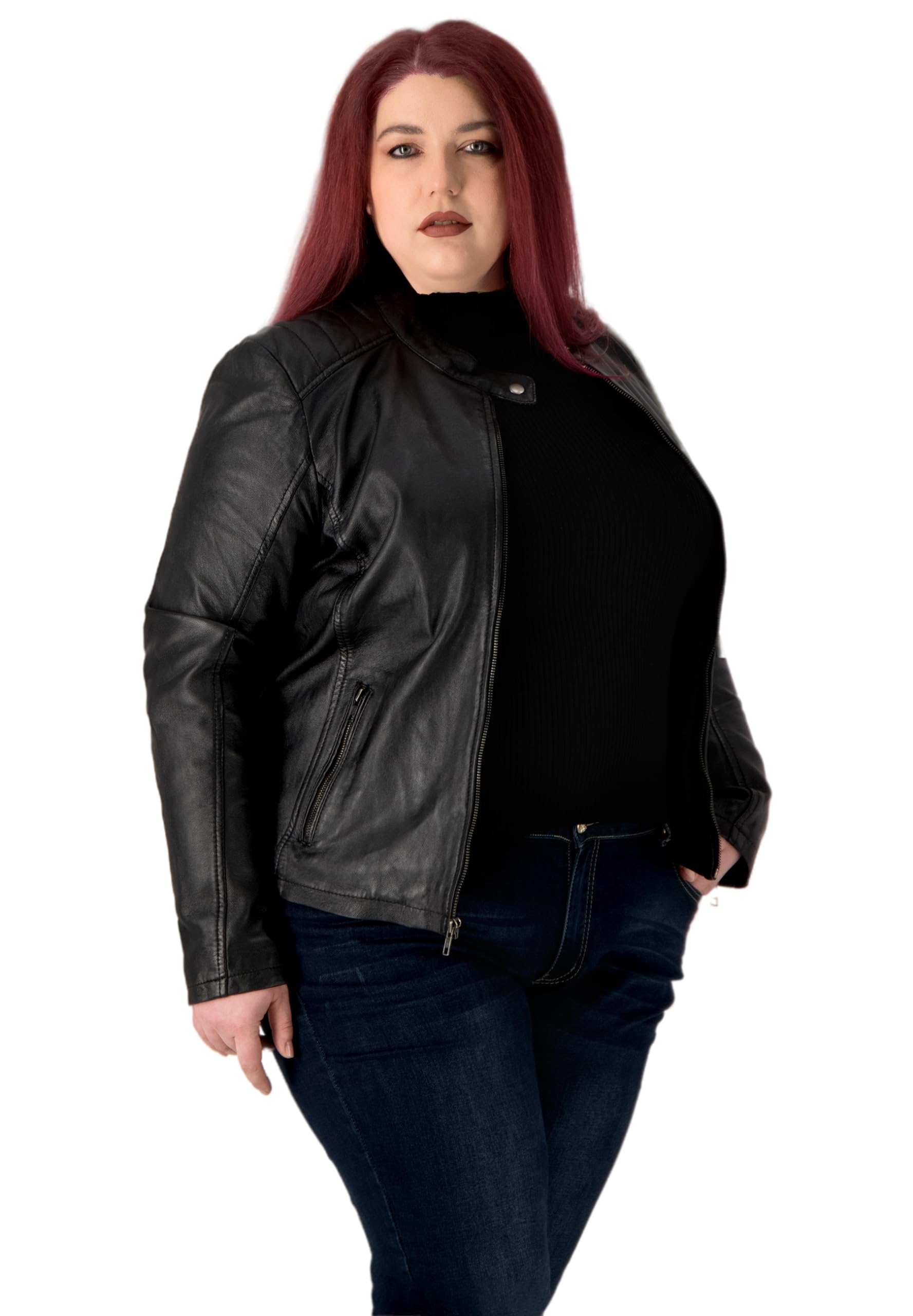 URBAN 5884 Riley Women's Leather Jacket, Real Lambskin Jacket for Plus Size, Durable and Soft to the Touch, black, 46 Große Größen