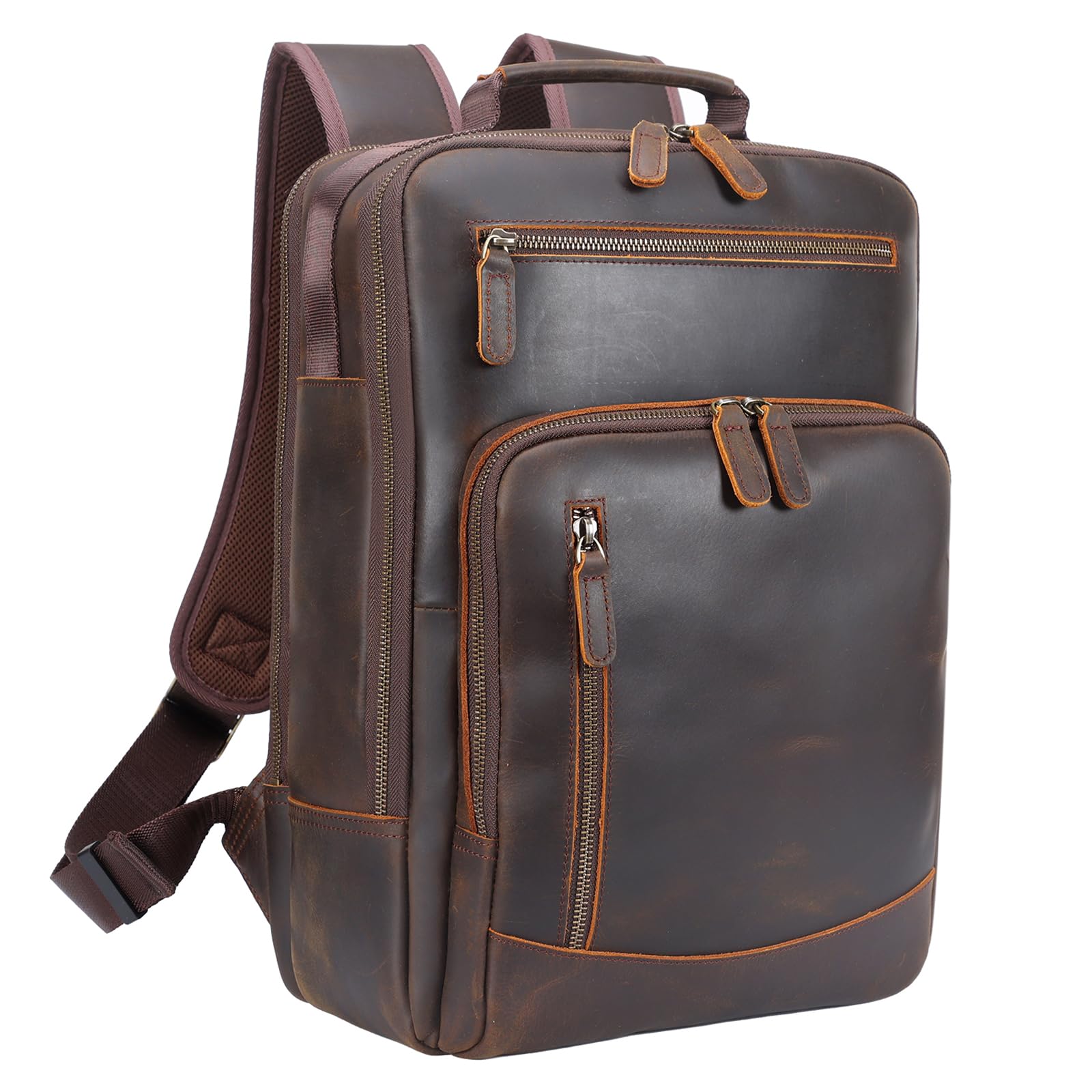 TIDING Full Grain Leather Laptop Backpack for Men Vintage 15 6 Inch Computer Work Bag College Business Casual