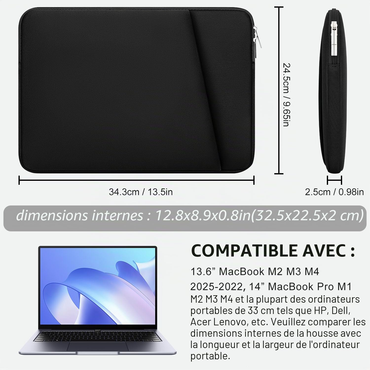 Housse Ordinateur Portable 13 Pouces Compatible MacBook Pro M4 M3 M2 M1 14 Pouces MacBook Air M4 M3 M2