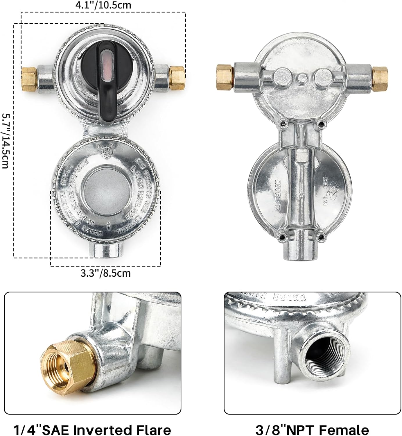 onlyfire RV Propane Regulator for Dual Tanks, 2 Stage Auto Changeover LP Propane Gas Regulator with 2PCS 18 Inch Pigtails Propane Hoses for RVs, Vans, Trailers