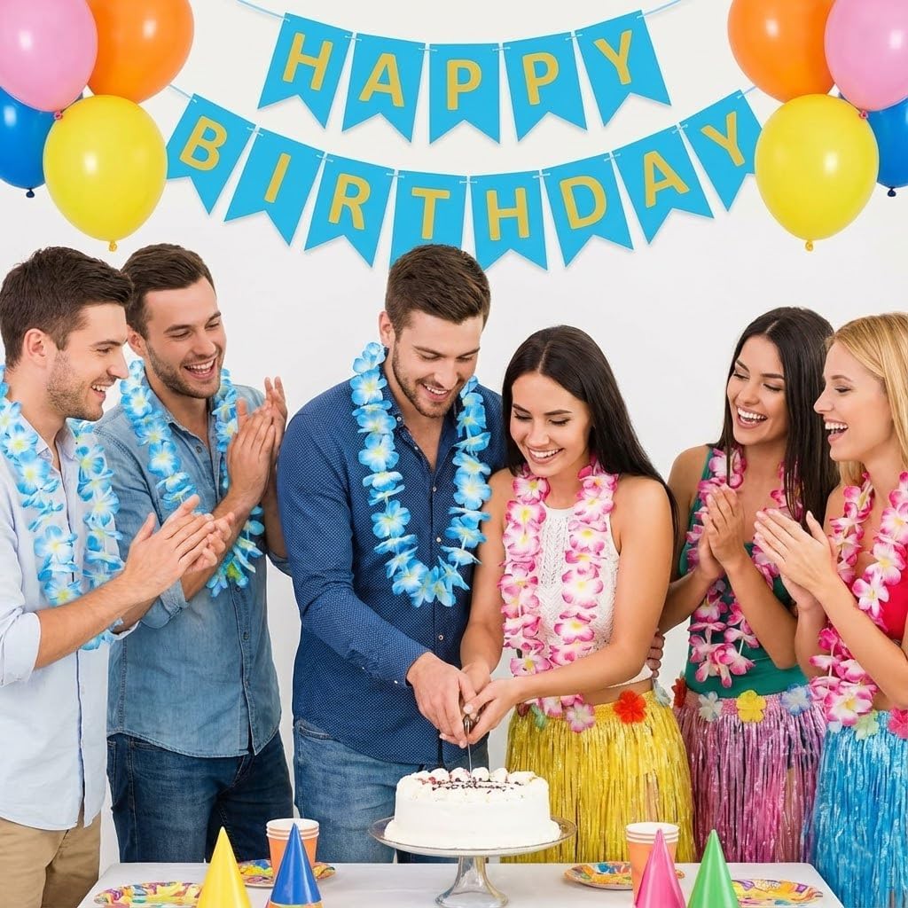 Hawaiian leis, Premium 41.5" 24Pack Leis for Luau Party Bulk Single Color for Birthday Party, Graduation, Gender Reveal, Hawaiian Luau (41.5” 12Pcs Blue &12Pcs Pink)