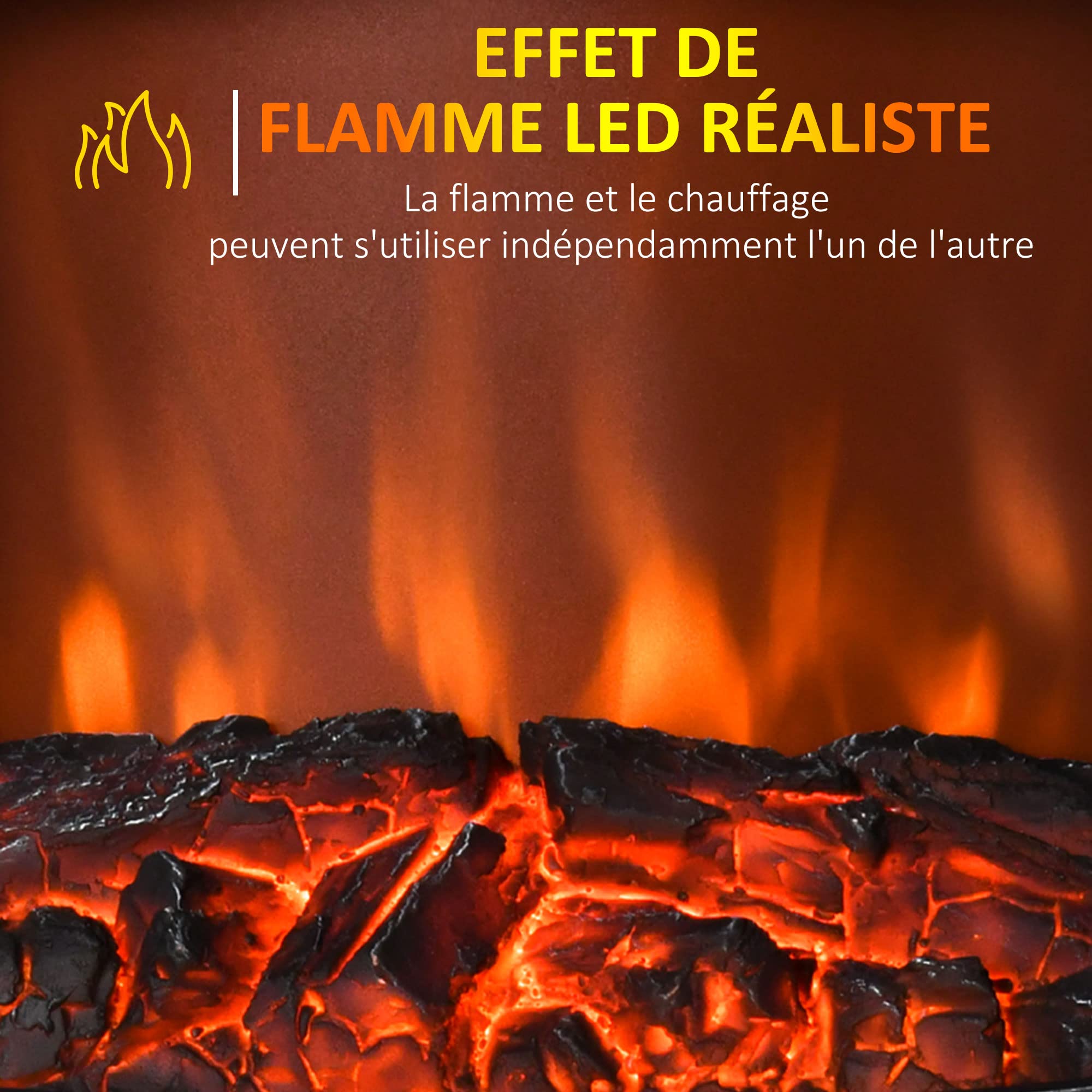 Cheminée électrique Poêle Style Néo-rétro 1000-2000 W Simulation Flammes Led Luminosite Reglable Acier Abs Noir
