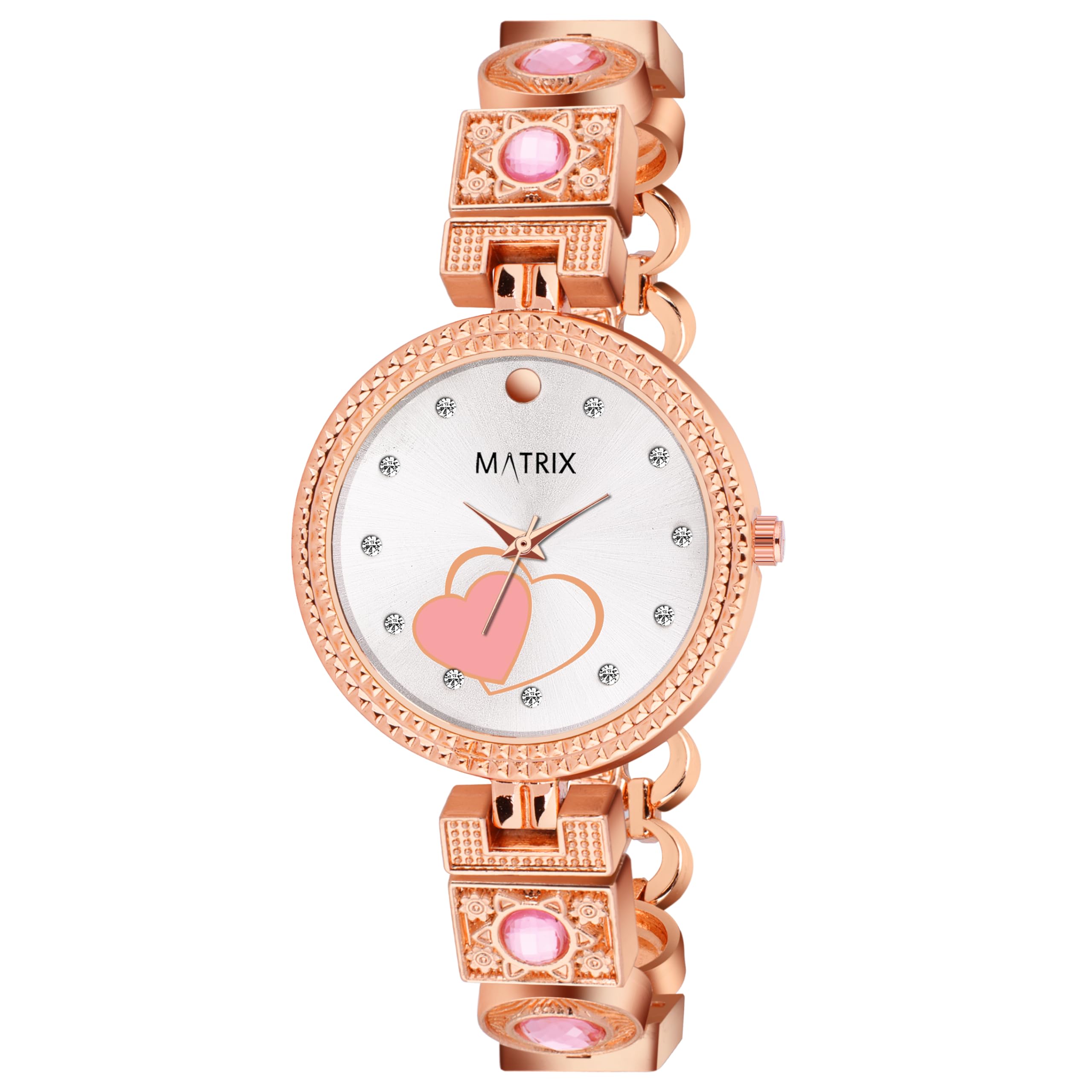 Matrix Stainless Steel Nebula Collection | Stone Studded Heart Dial With Bracelet Style Chain Analog Watch For Women & Girls (Copper), Dial Color-Off-White, Band Color-Brown (B0D2GYL8QY) Amazon Price History, Amazon Price Tracker