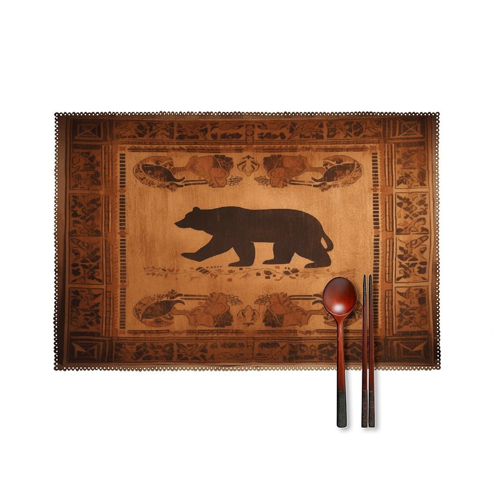 Bear Placemats Set of 6 Non-Slip Stain Resistant Indoor Outdoor Table Mat Washable Cloth Place Mat Fashion Kitchen Placemat for Dining Table Decoration 17.7x11.8 in
