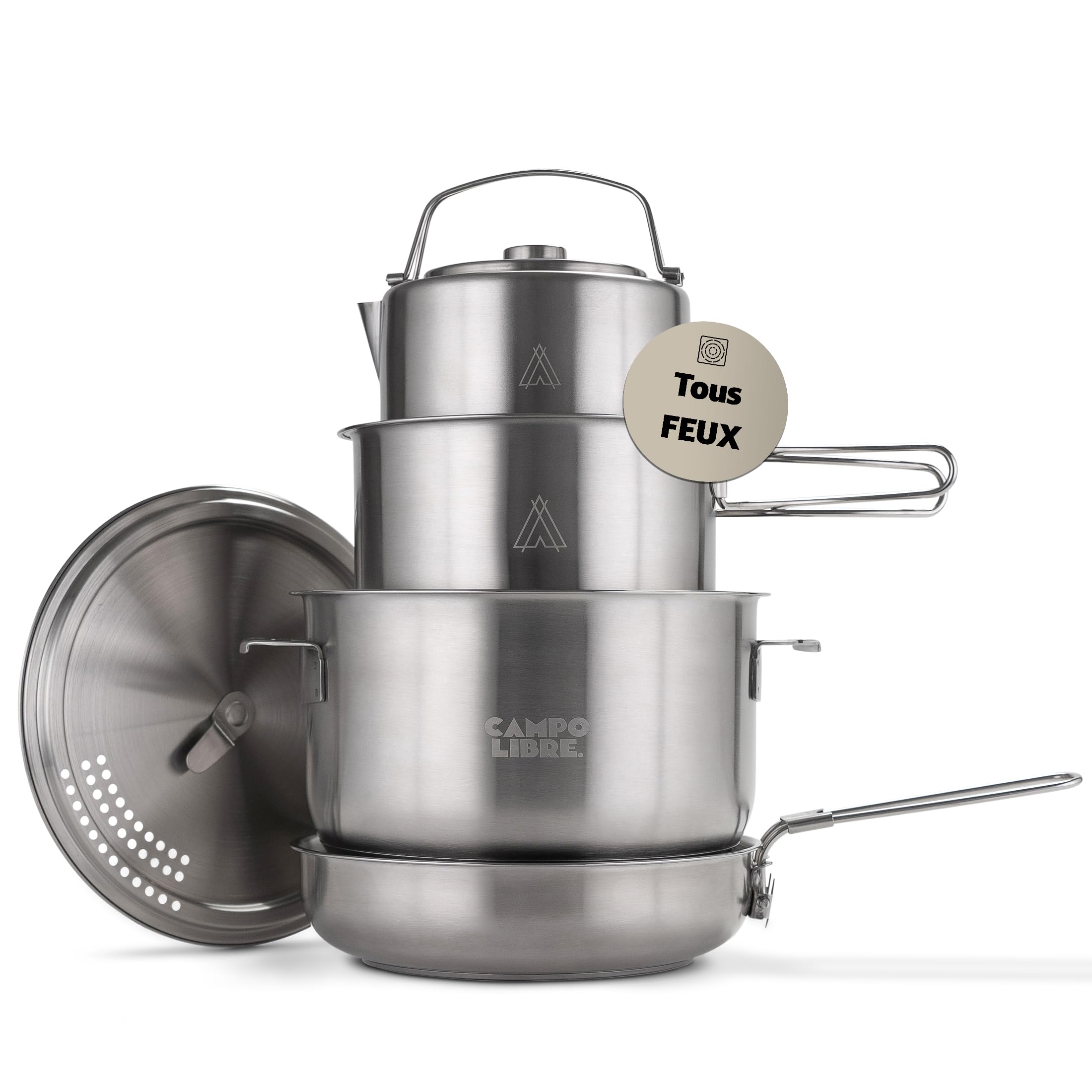 Campo Libre.® Enzo Kit de Casserole Camping – Set de Casseroles et Poeles INOX Durable, Technologie ProCore, Induction, Gaz, Batterie Cuisine INOX Extérieure, Design Compact Empilable