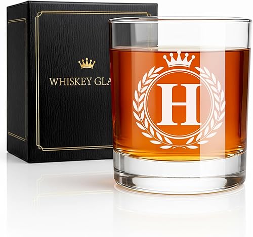 Miniatura 14 de Vasos de whisky Giftissimo - Vasos de rocas estilo antiguo para regalos para hombres, vasos de whisky personalizados con monograma A-Z de 10oz,