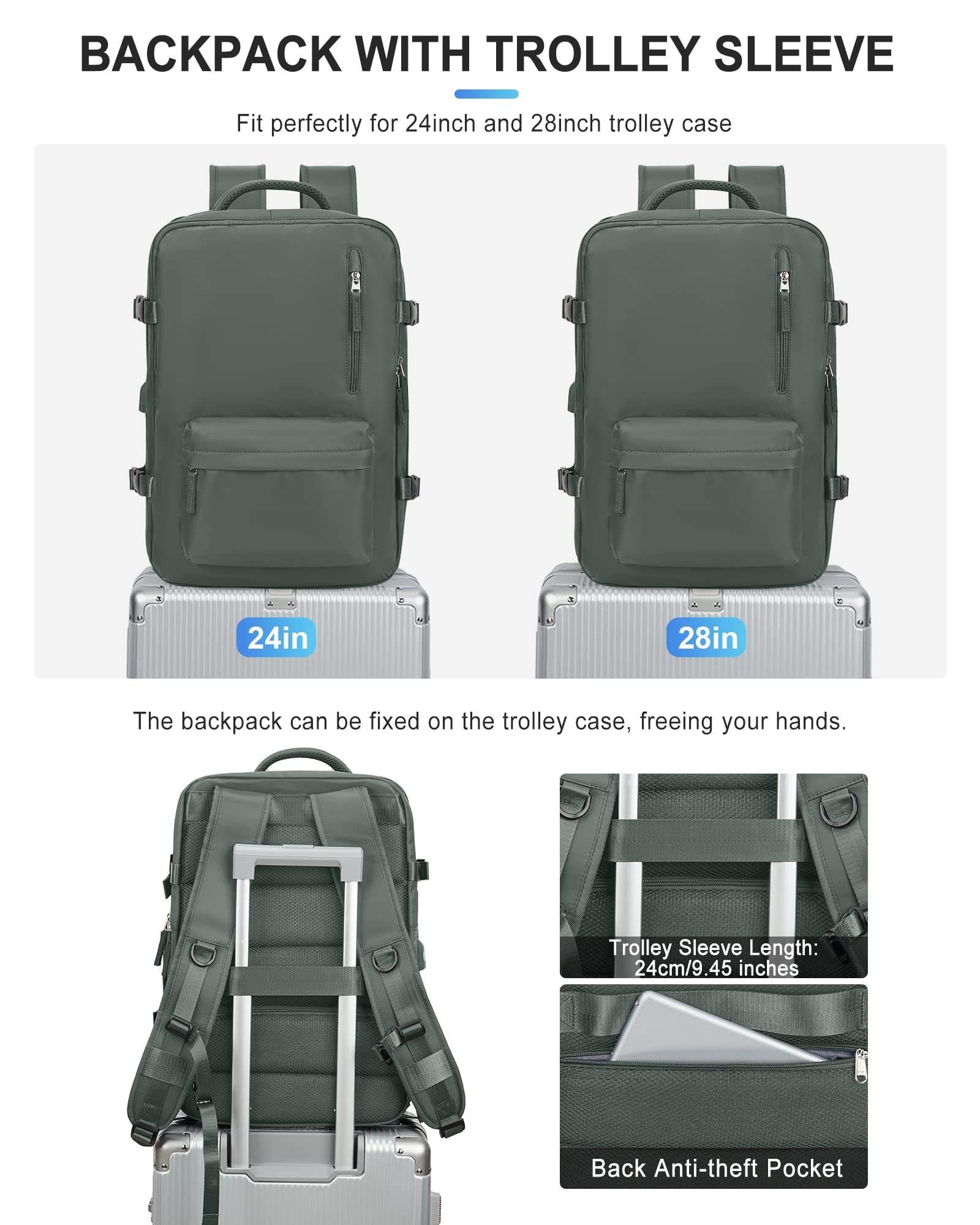 BJLFS Borse da Cabina per Ryanair 40×20×25 Bagaglio a Mano Easyjet 45×36×20 Borsa Zaino da Viaggio, Zaino da trekking,Zaino Casual per laptop da 14 pollici per scuola
