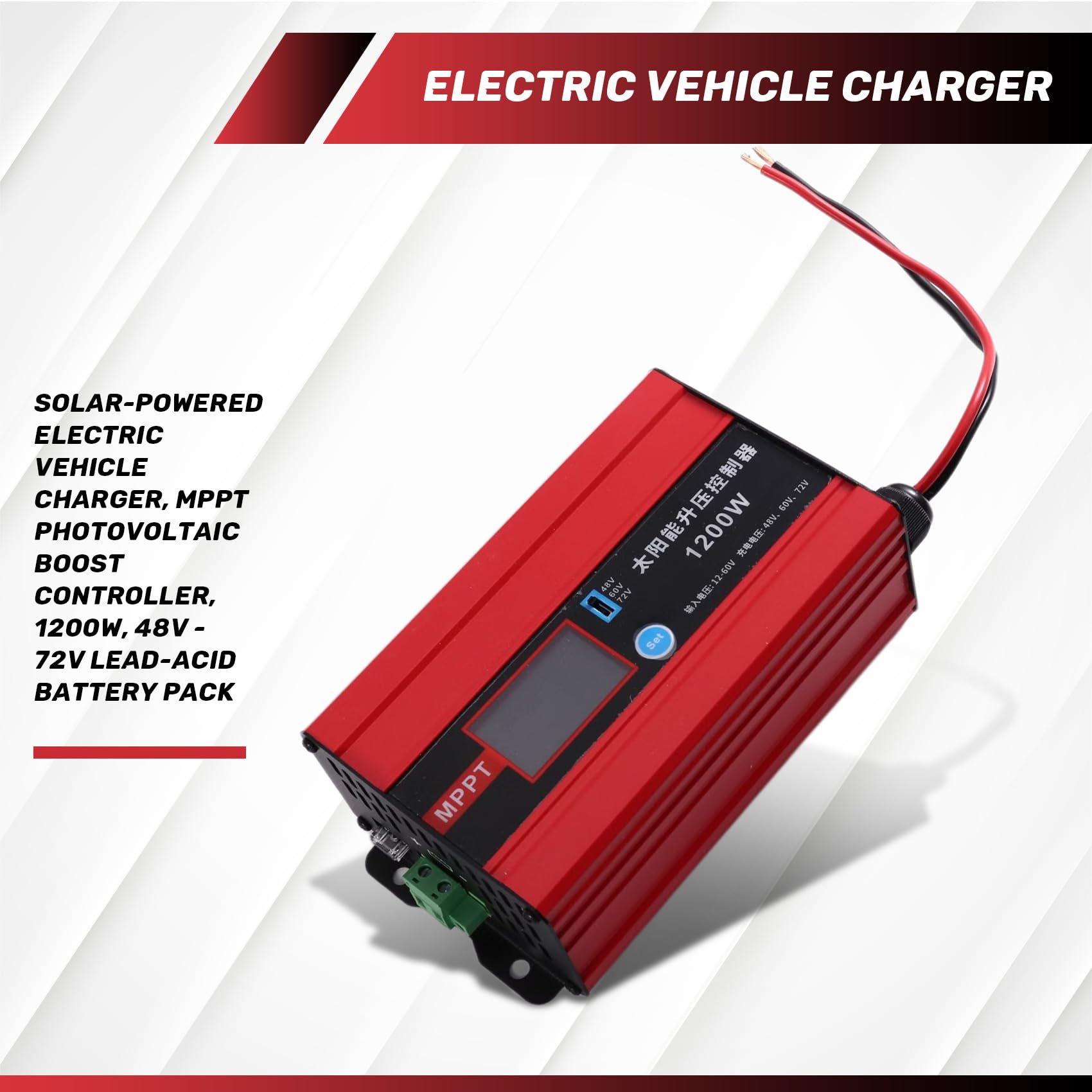 Cargador Solar para Vehículo Eléctrico, Controlador de Sobrecarga Fotovoltaica MPPT 1200W 48V-72V para Batería de Plomoácido y Litio