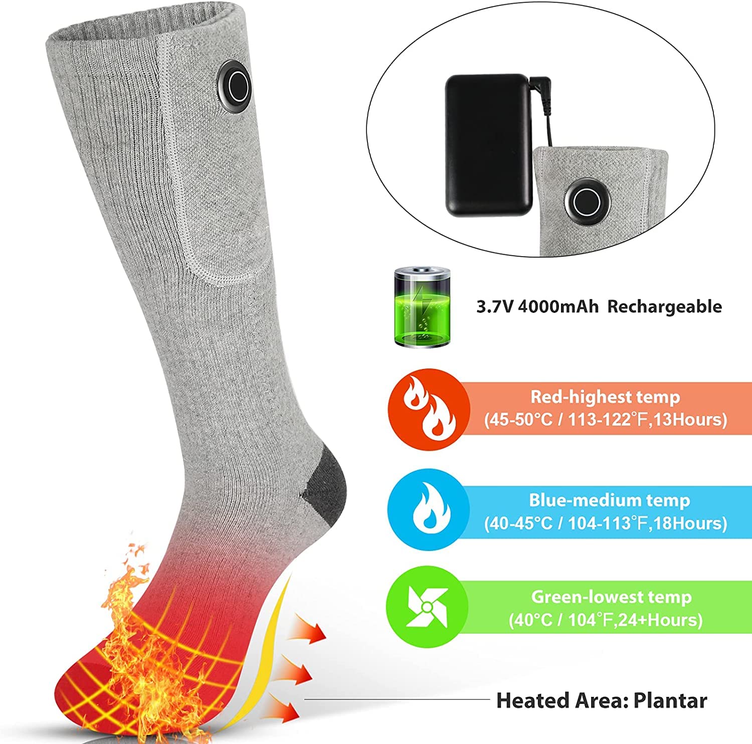 iHEAT Heated Socks,Heated Socks for Men Women,5000mAh Upgraded Rechargeable Electric Socks, Electric Cold Foot Washable Warmers for Ski Motorcycle Cycling Camping Outdoor